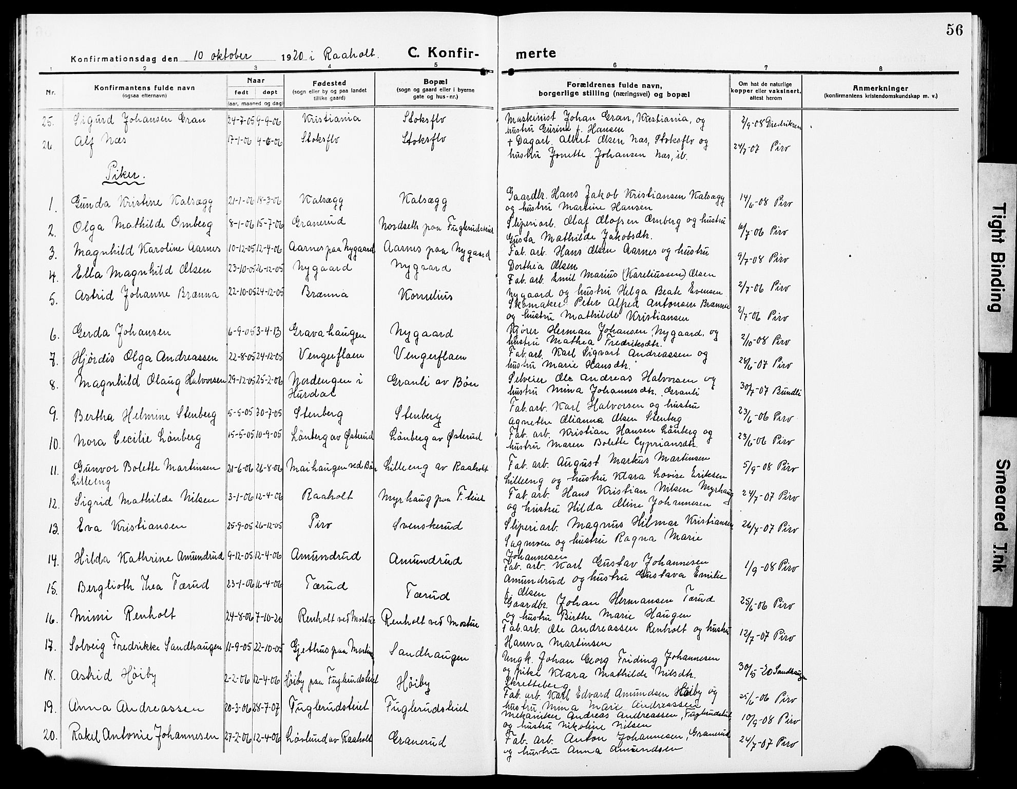 Eidsvoll prestekontor Kirkebøker, AV/SAO-A-10888/G/Ga/L0009: Parish register (copy) no. I 9, 1914-1927, p. 56