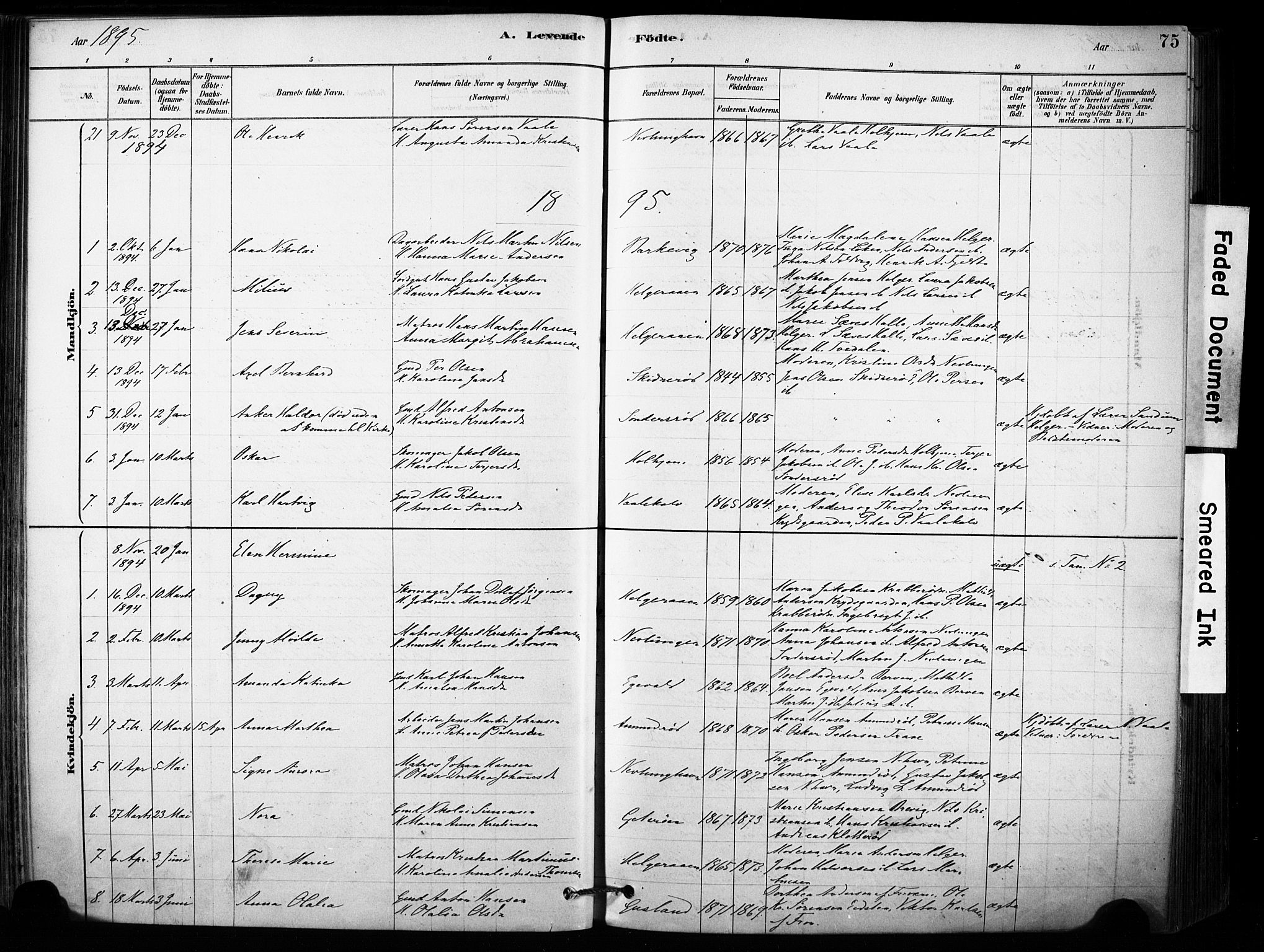 Brunlanes kirkebøker, AV/SAKO-A-342/F/Fb/L0001: Parish register (official) no. II 1, 1878-1899, p. 75