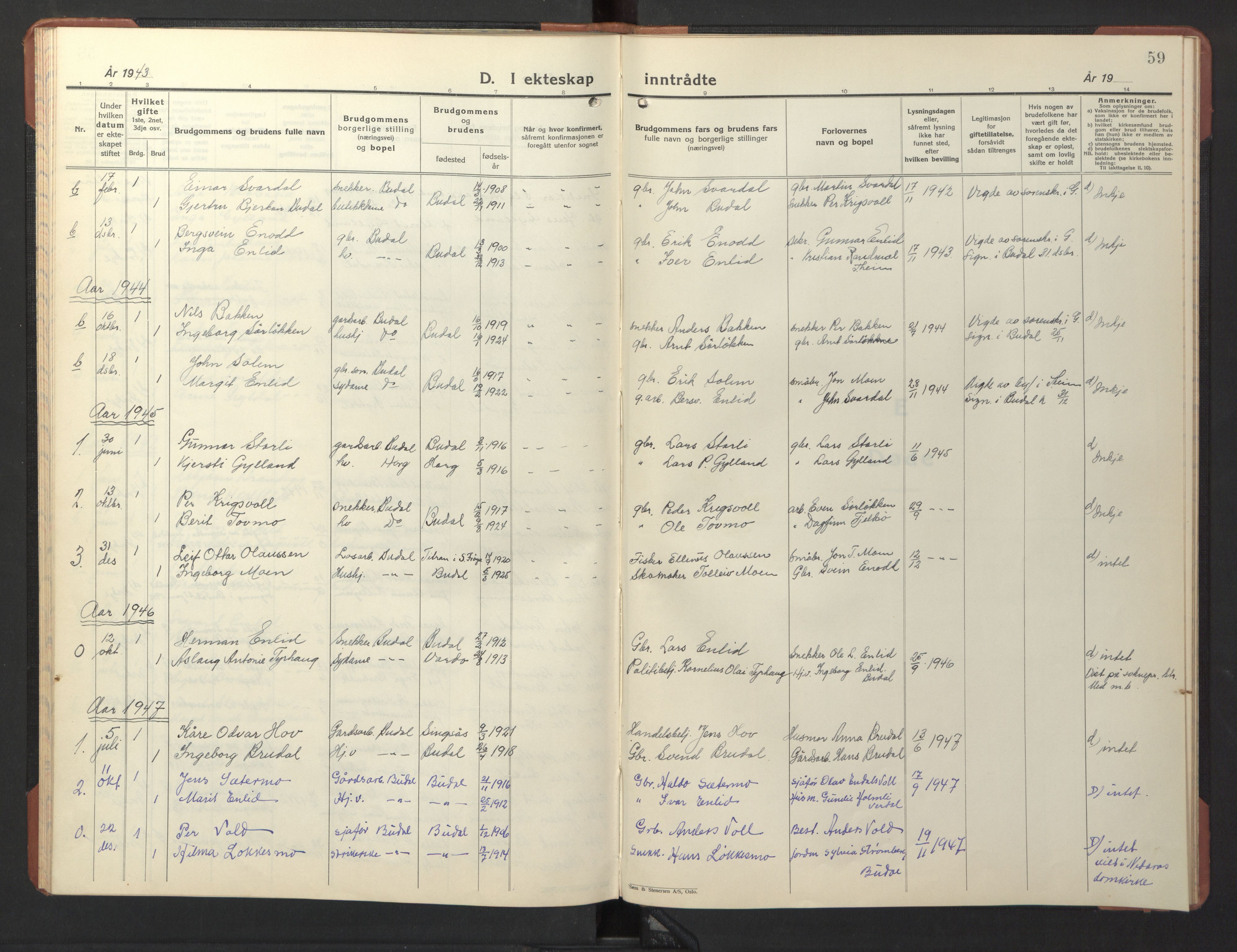 Ministerialprotokoller, klokkerbøker og fødselsregistre - Sør-Trøndelag, SAT/A-1456/690/L1053: Parish register (copy) no. 690C03, 1930-1947, p. 59