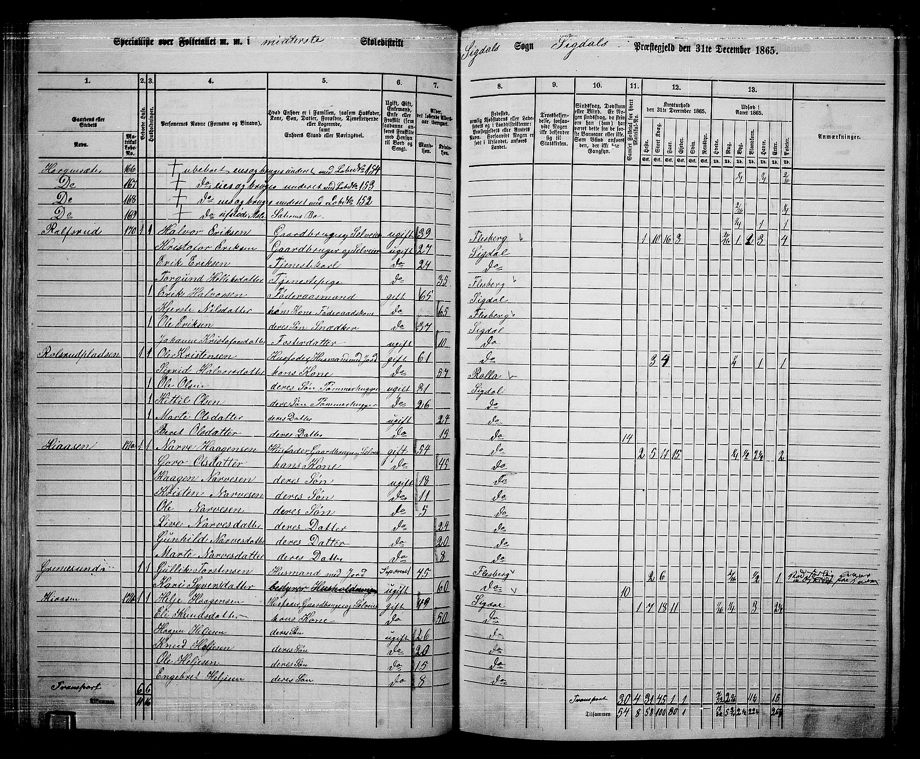 RA, 1865 census for Sigdal, 1865, p. 106