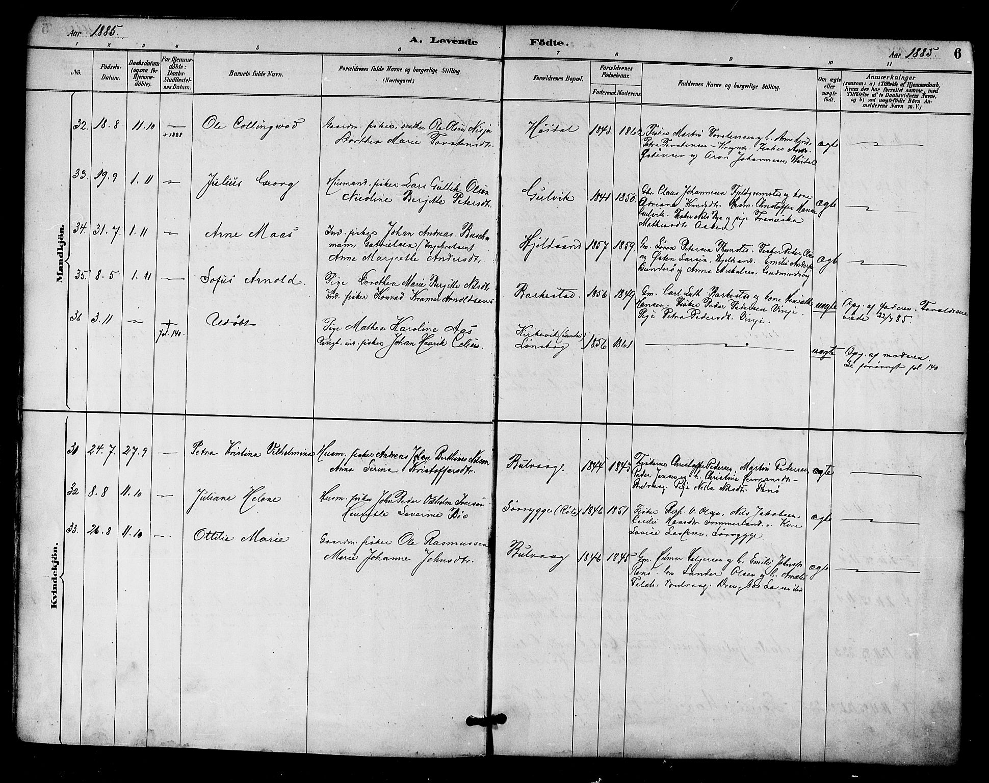 Ministerialprotokoller, klokkerbøker og fødselsregistre - Nordland, AV/SAT-A-1459/893/L1337: Parish register (official) no. 893A09, 1885-1893, p. 6