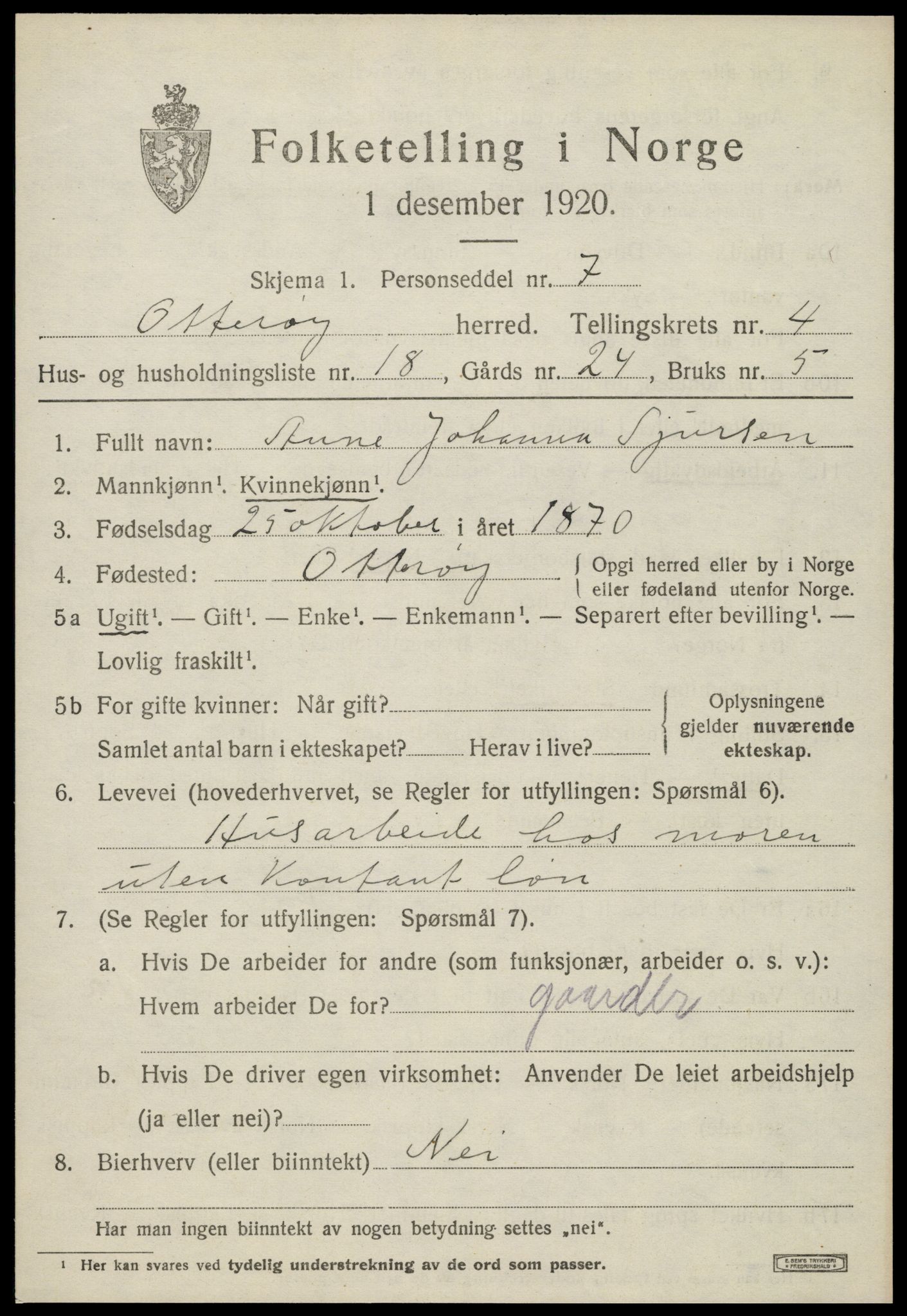 SAT, 1920 census for Otterøy, 1920, p. 1951