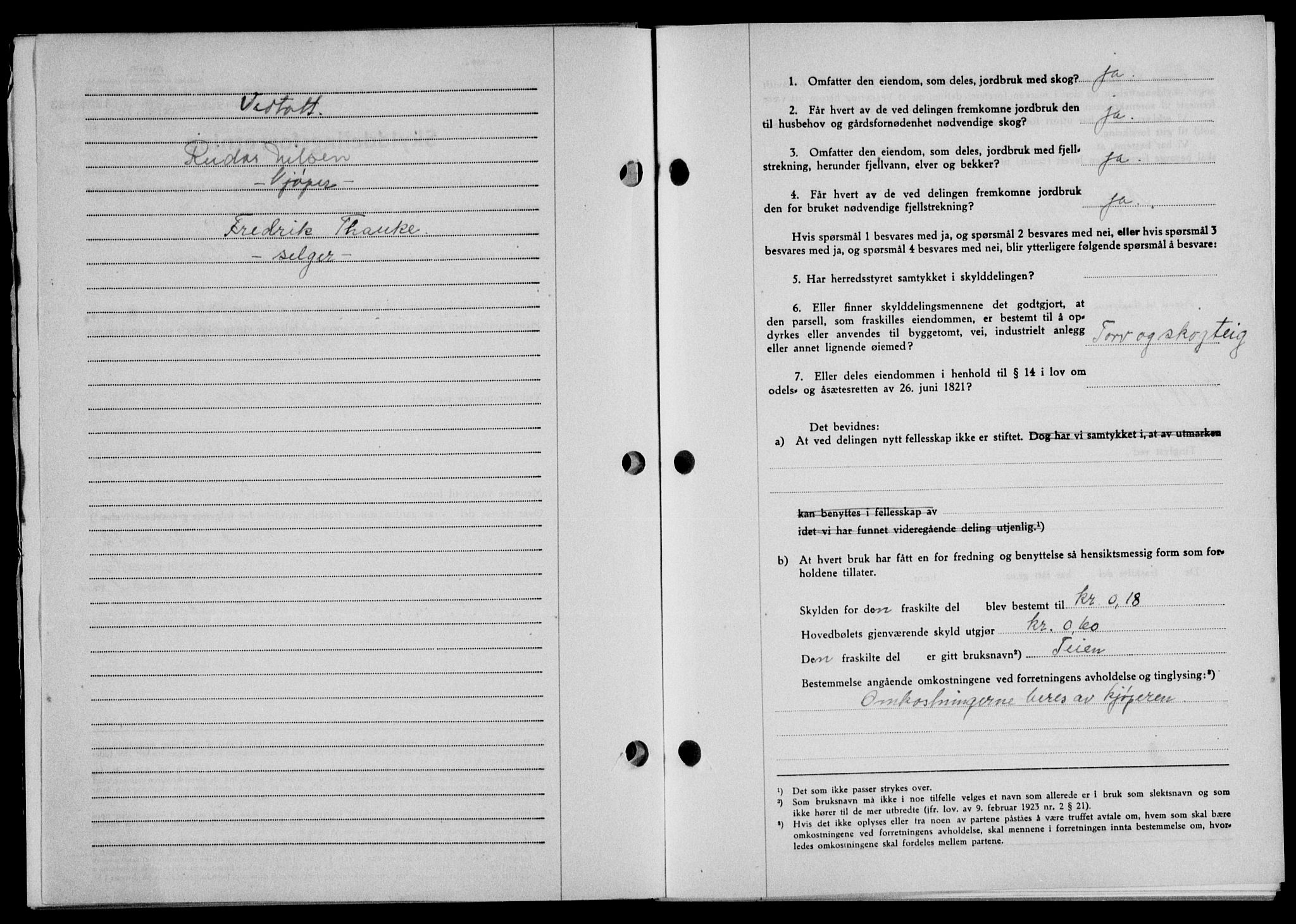 Lofoten sorenskriveri, AV/SAT-A-0017/1/2/2C/L0011a: Mortgage book no. 11a, 1943-1943, Diary no: : 1274/1943