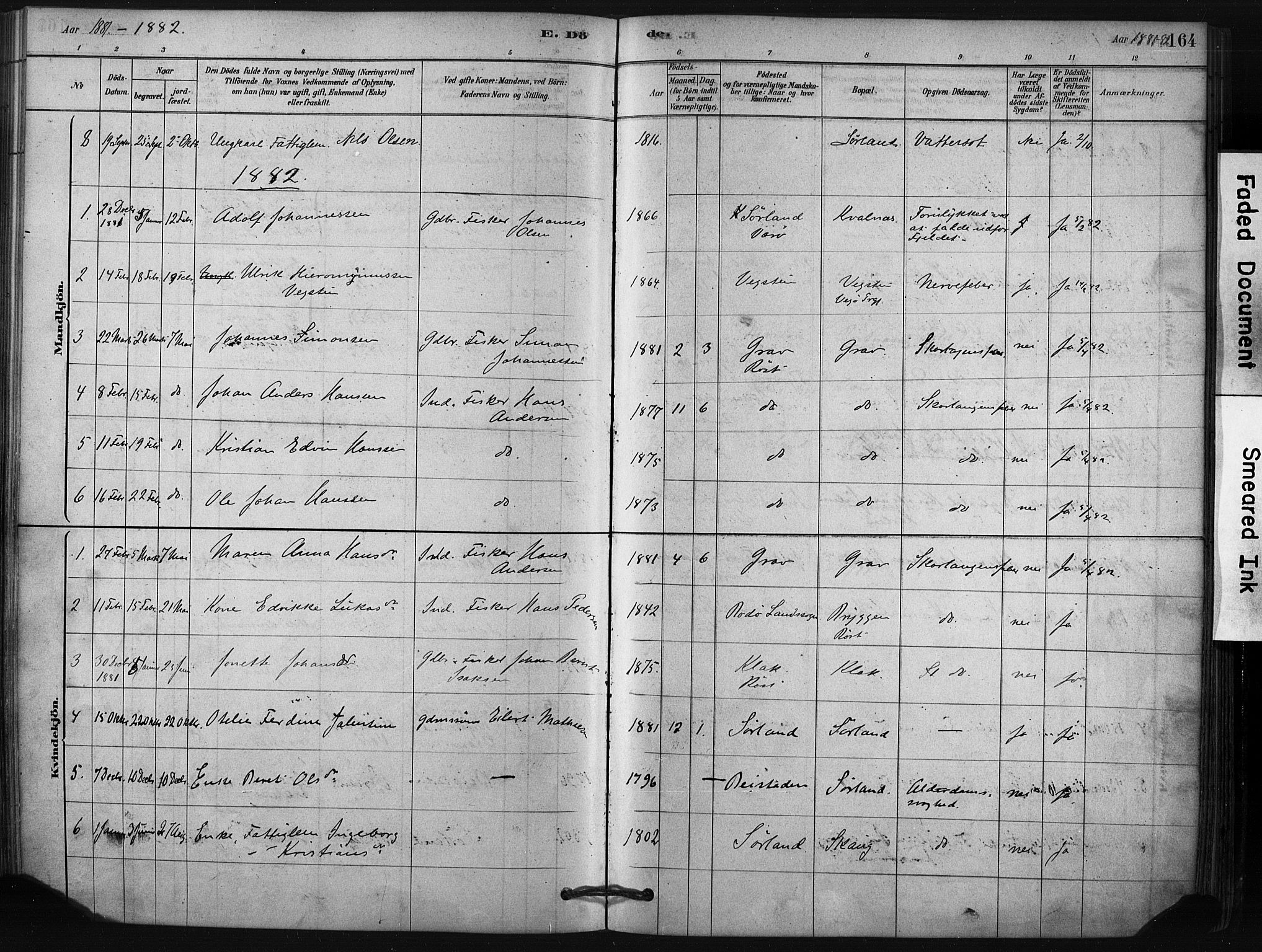 Ministerialprotokoller, klokkerbøker og fødselsregistre - Nordland, AV/SAT-A-1459/807/L0122: Parish register (official) no. 807A05, 1880-1902, p. 164