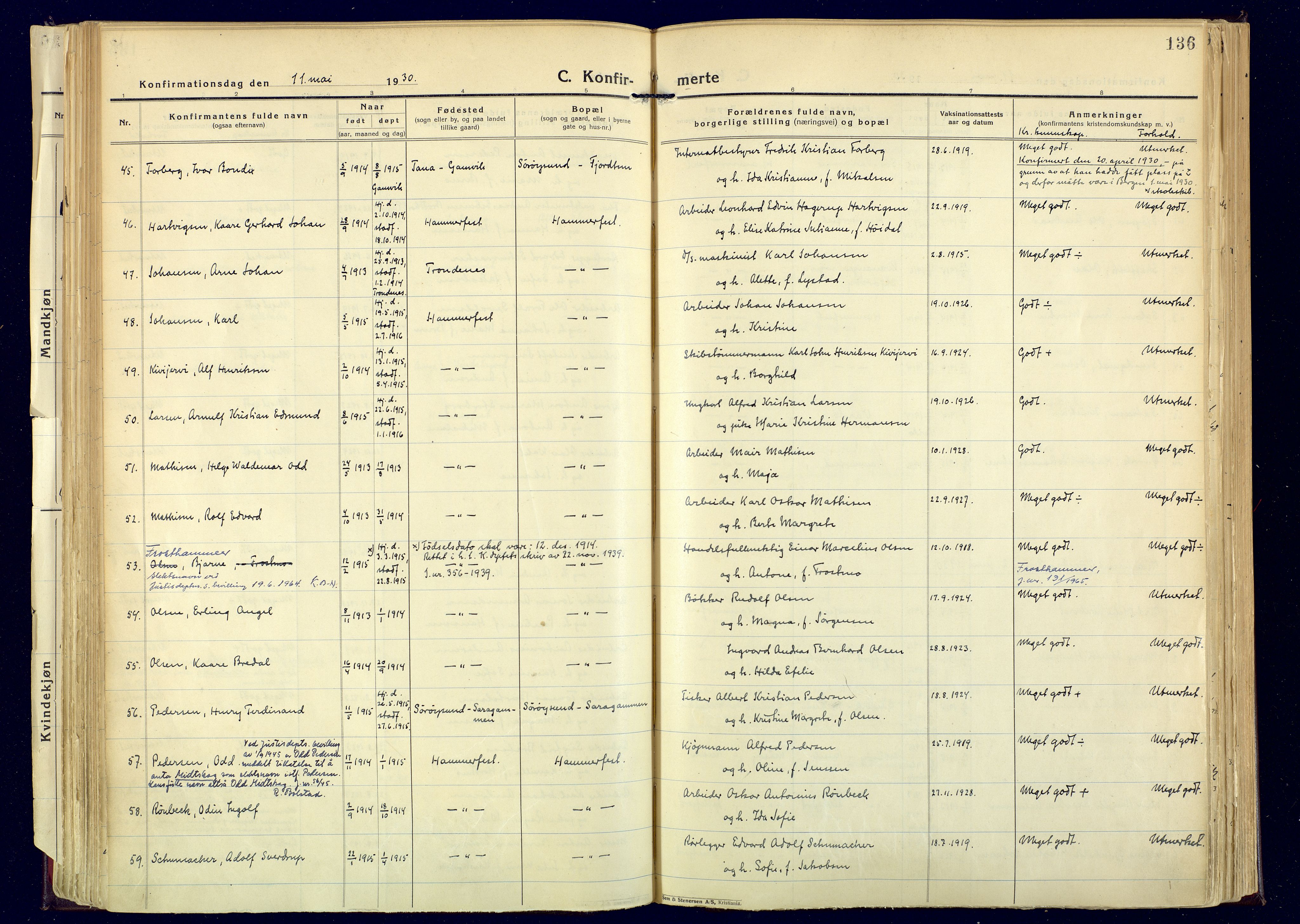 Hammerfest sokneprestkontor, AV/SATØ-S-1347/H/Ha/L0017.kirke: Parish register (official) no. 17, 1923-1933, p. 136