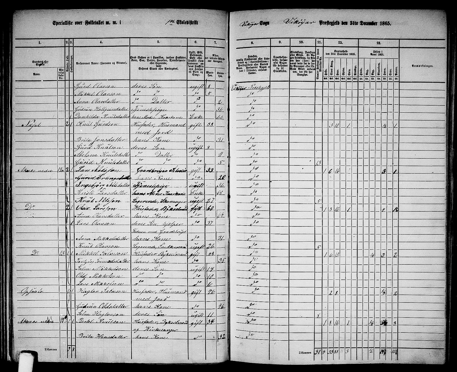 RA, 1865 census for Vikør, 1865, p. 11