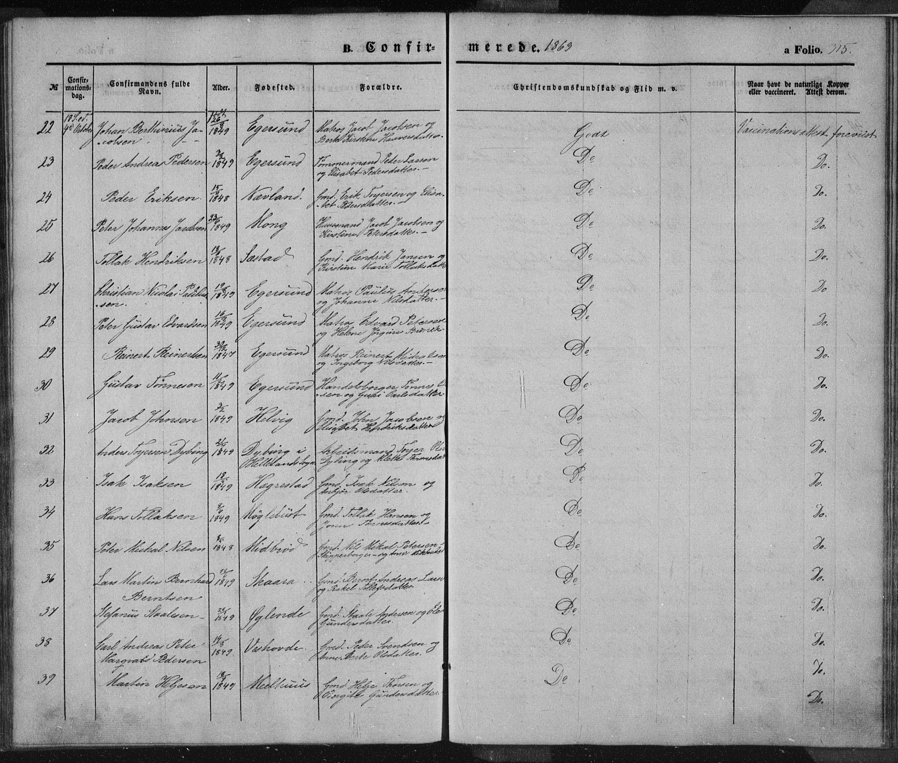 Eigersund sokneprestkontor, AV/SAST-A-101807/S08/L0012: Parish register (official) no. A 12.1, 1850-1865, p. 315