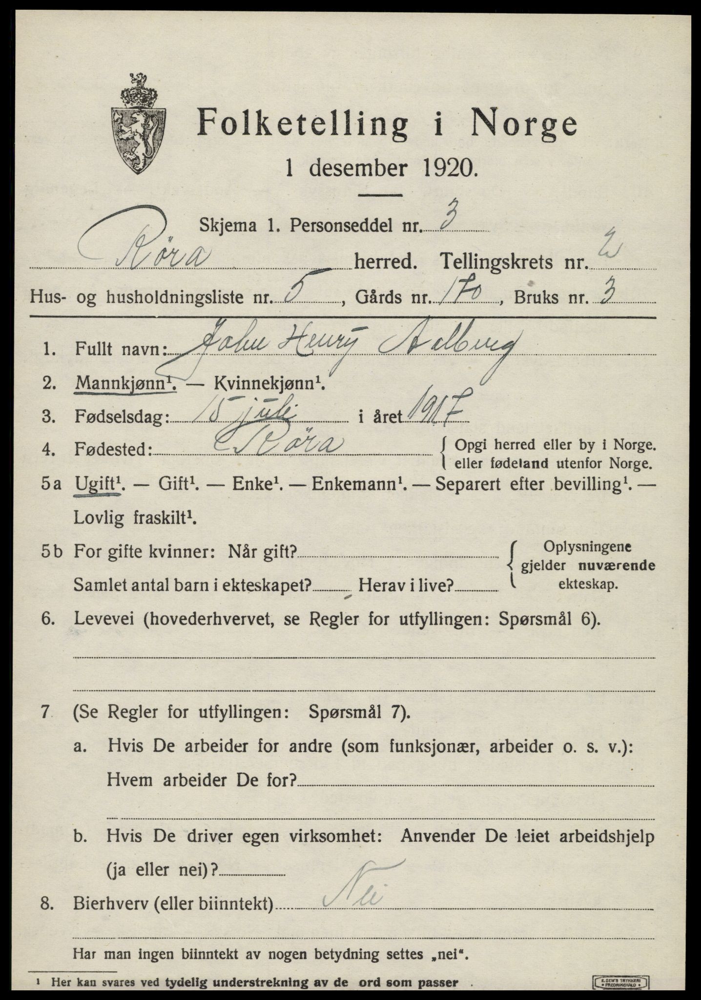 SAT, 1920 census for Røra, 1920, p. 1561