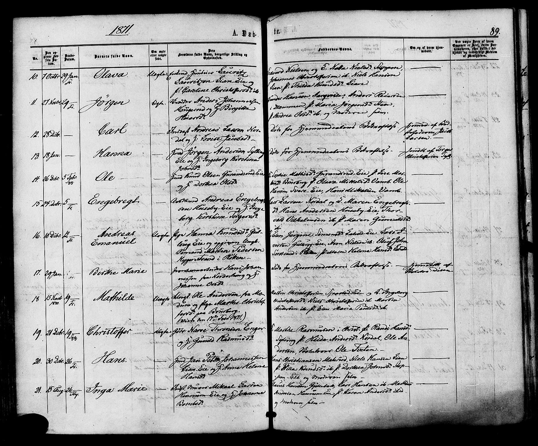 Lier kirkebøker, SAKO/A-230/F/Fa/L0013: Parish register (official) no. I 13, 1865-1874, p. 89