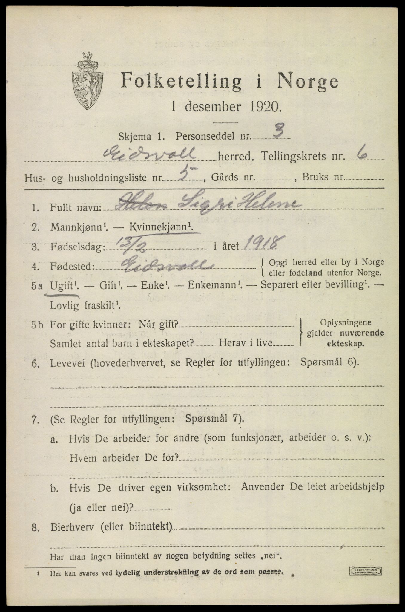 SAO, 1920 census for Eidsvoll, 1920, p. 10785