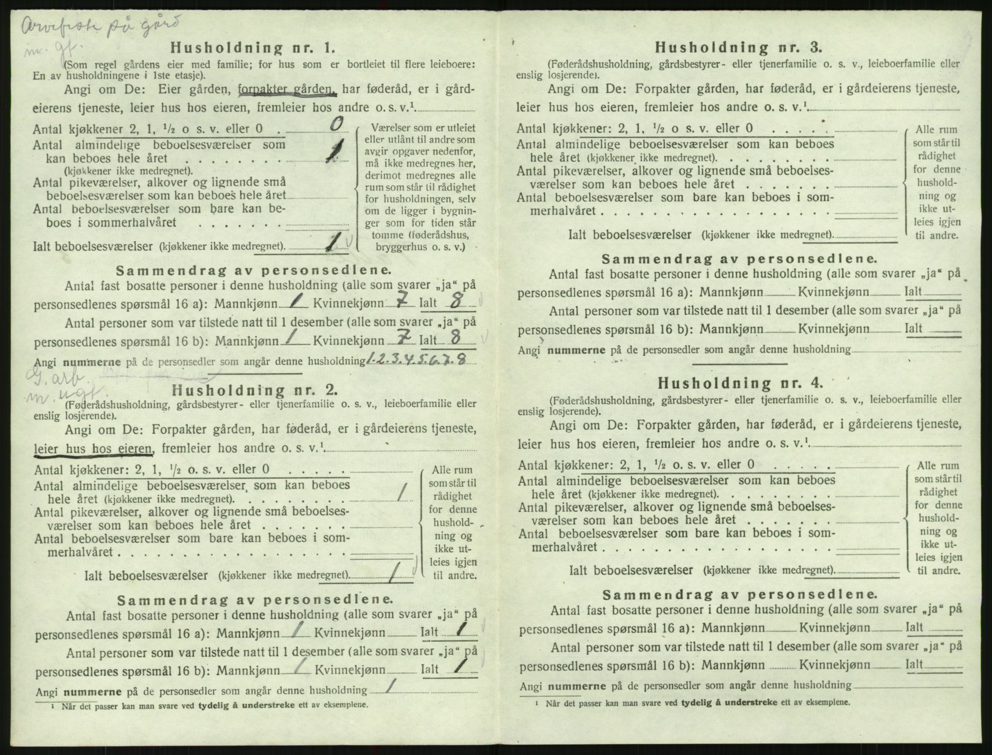 SAK, 1920 census for Valle, 1920, p. 232