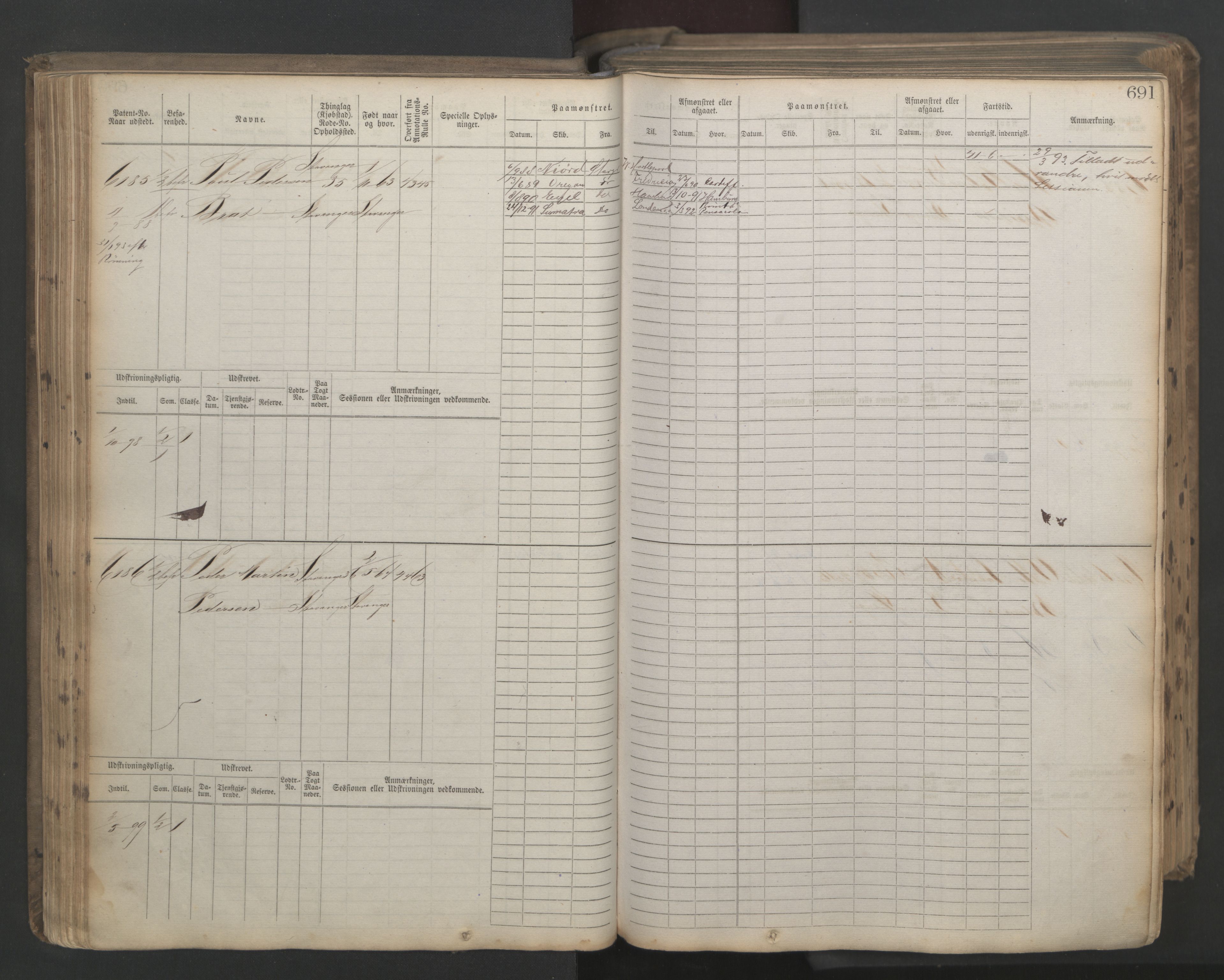 Stavanger sjømannskontor, AV/SAST-A-102006/F/Fb/Fbb/L0021: Sjøfartshovedrulle patnentnr. 6005-7204 (dublett), 1887, p. 95