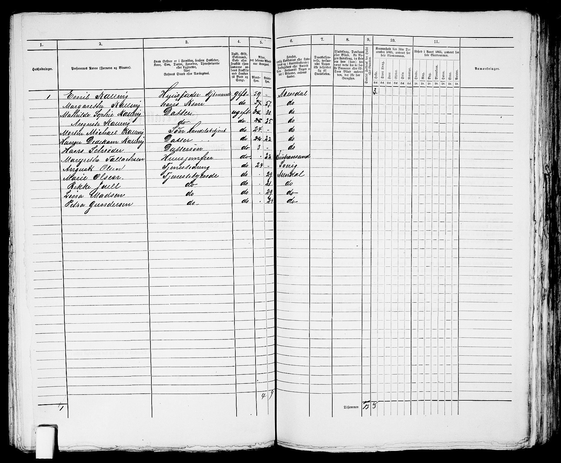 RA, 1865 census for Arendal, 1865, p. 524