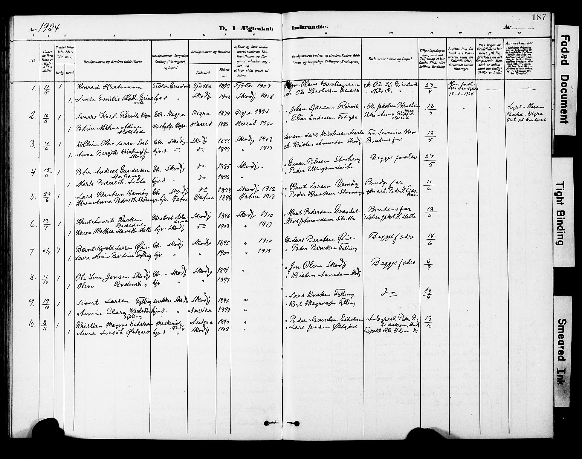 Ministerialprotokoller, klokkerbøker og fødselsregistre - Møre og Romsdal, SAT/A-1454/524/L0366: Parish register (copy) no. 524C07, 1900-1931, p. 187