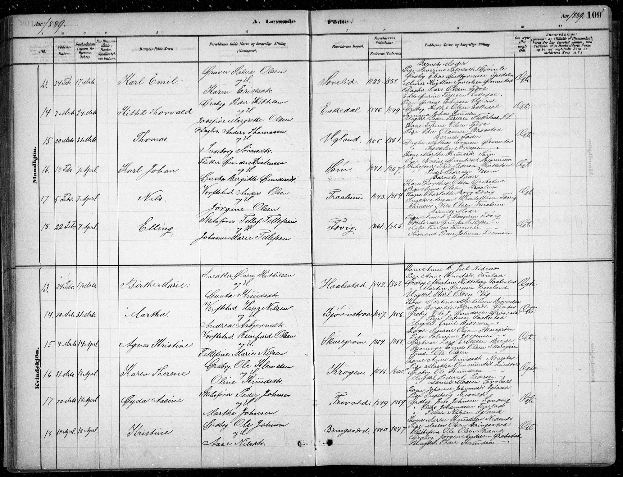 Fjære sokneprestkontor, SAK/1111-0011/F/Fb/L0011: Parish register (copy) no. B 11, 1881-1905, p. 109