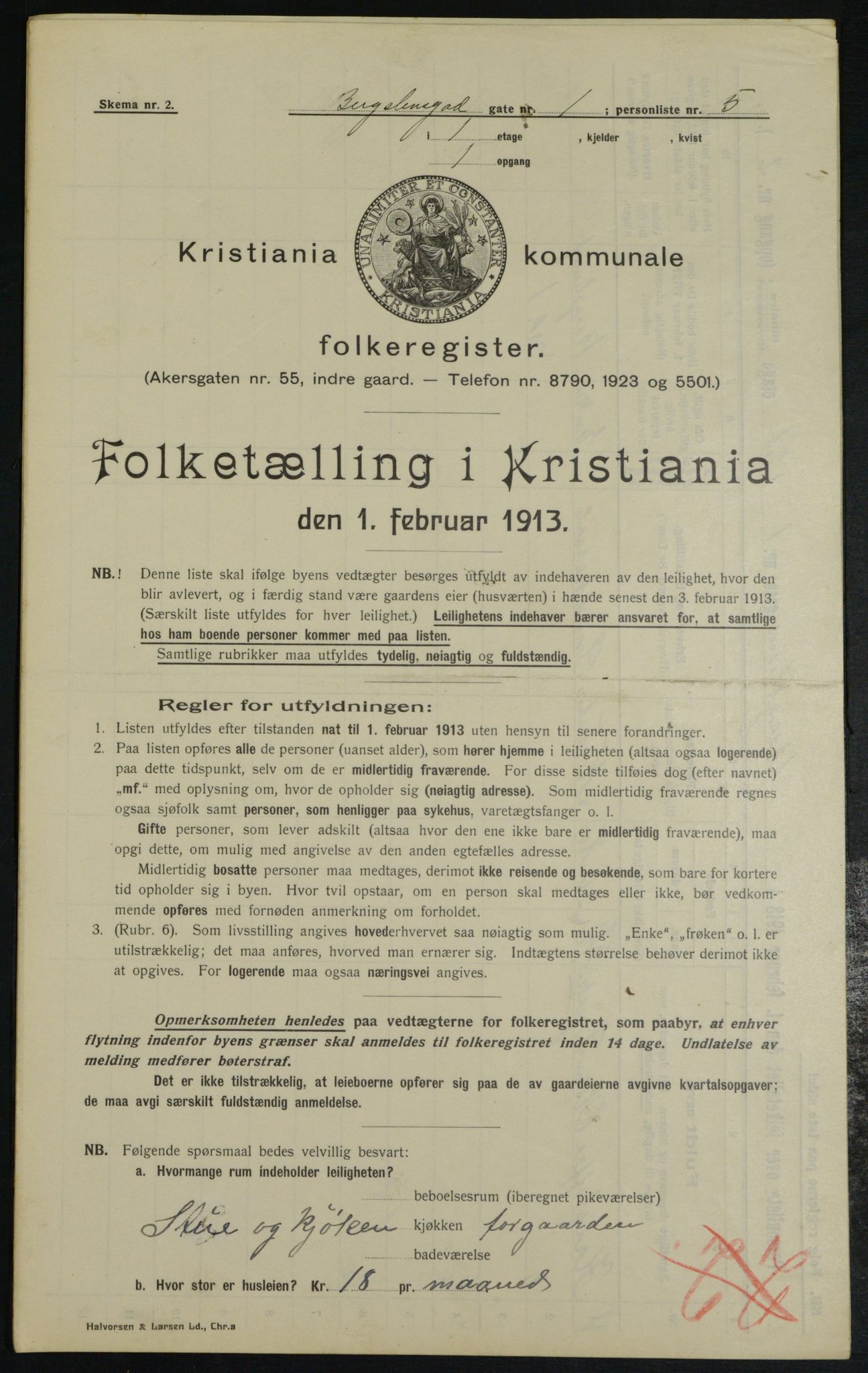 OBA, Municipal Census 1913 for Kristiania, 1913, p. 3858