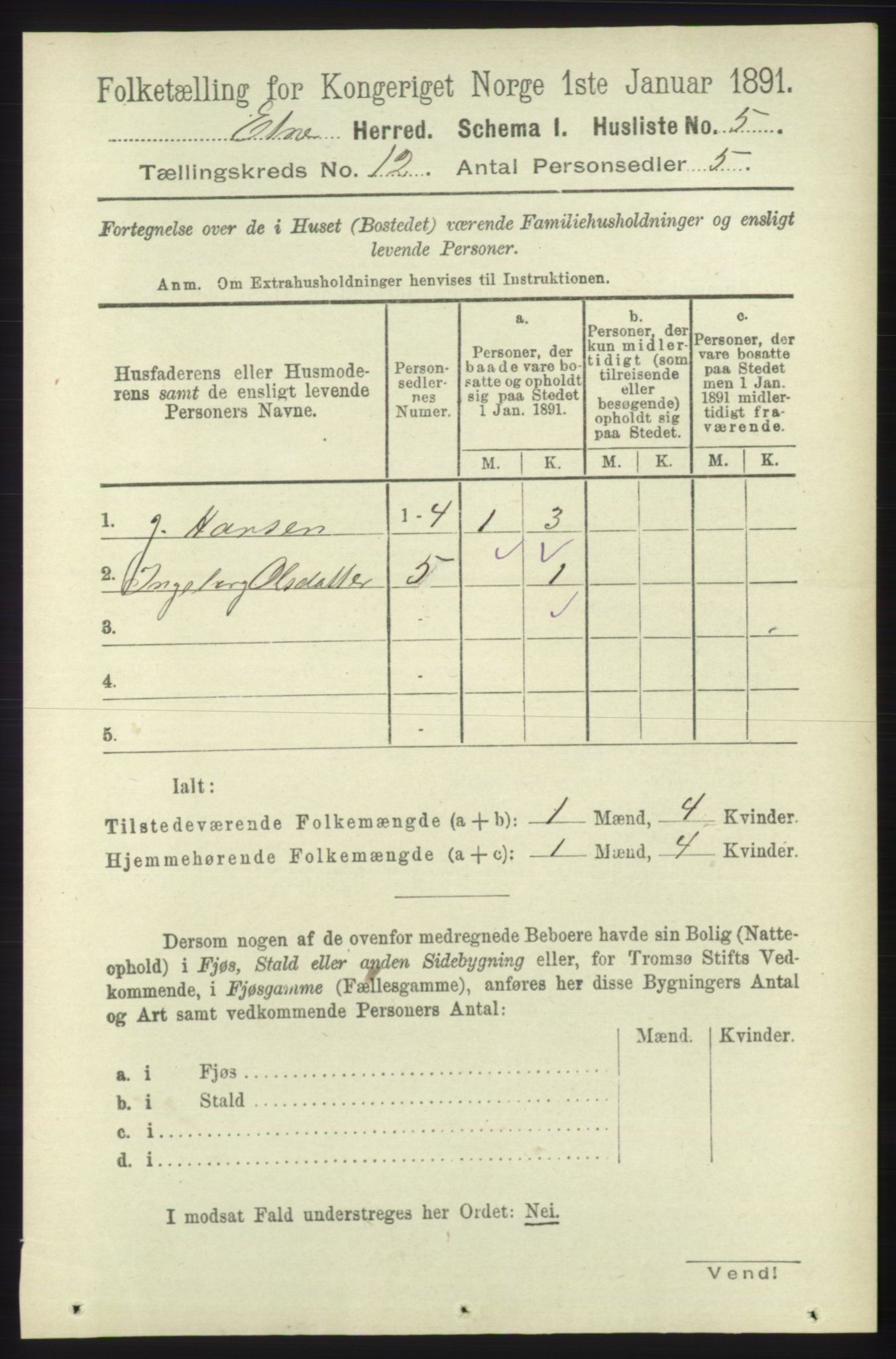 RA, 1891 census for 1211 Etne, 1891, p. 2532