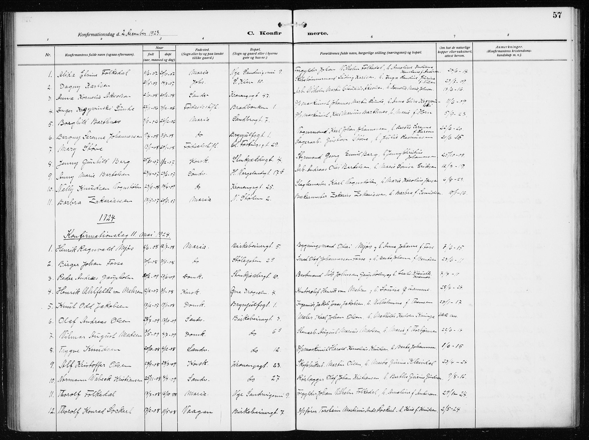 Mariakirken Sokneprestembete, SAB/A-76901/H/Haa/L0015: Parish register (official) no. C 3, 1913-1927, p. 57