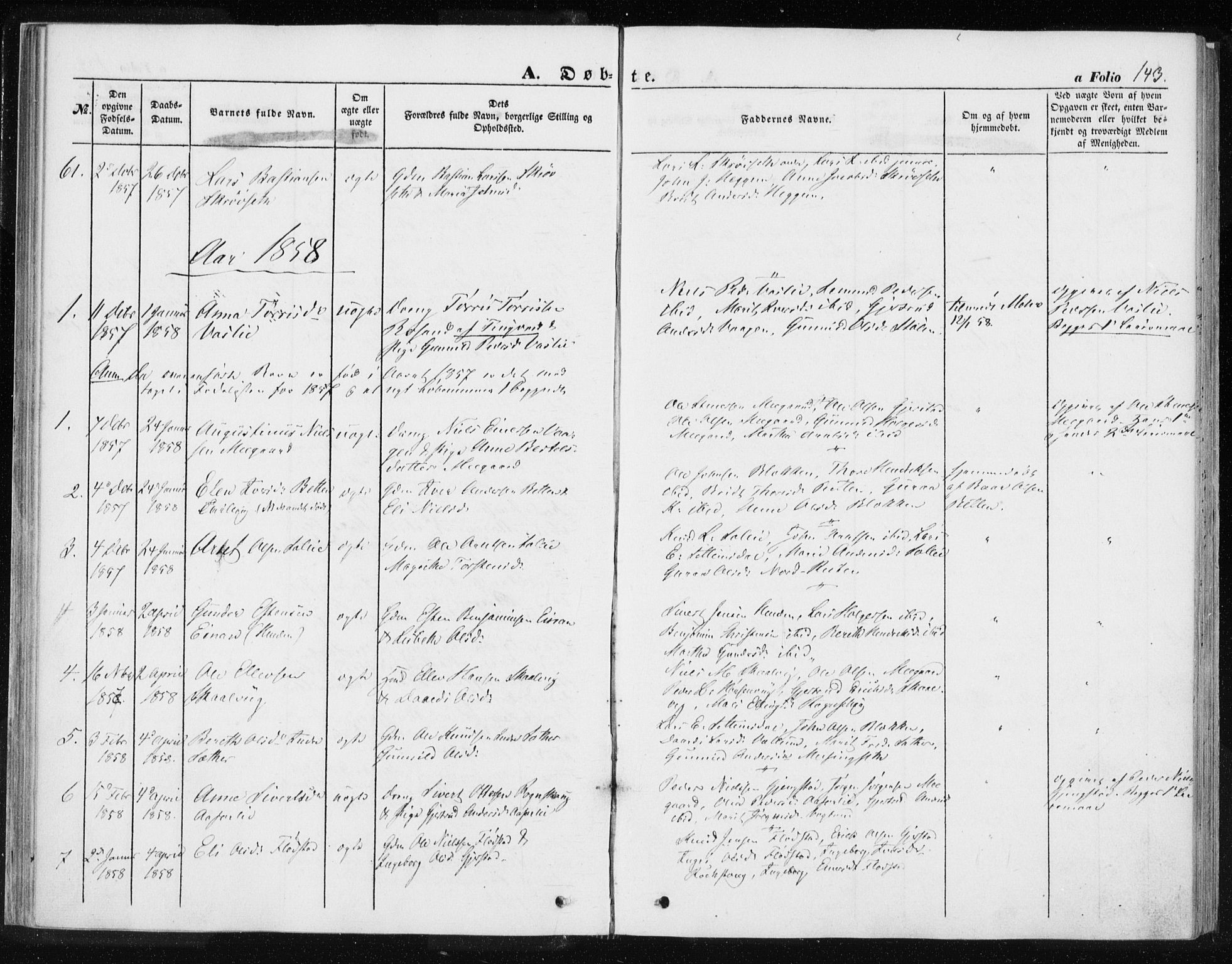 Ministerialprotokoller, klokkerbøker og fødselsregistre - Møre og Romsdal, AV/SAT-A-1454/576/L0883: Parish register (official) no. 576A01, 1849-1865, p. 143