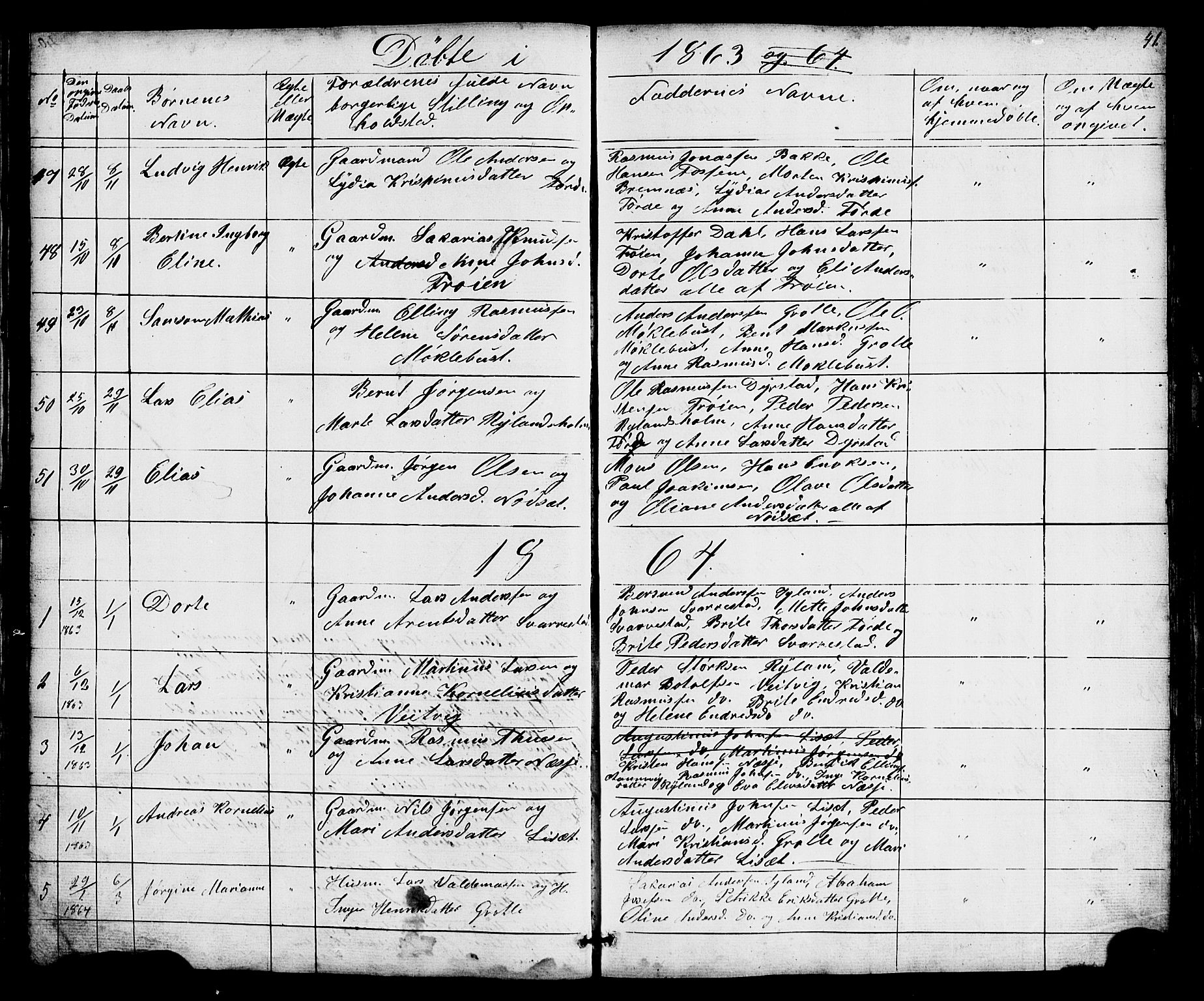 Bremanger sokneprestembete, SAB/A-82201/H/Hab/Haba/L0001: Parish register (copy) no. A 1, 1853-1865, p. 41