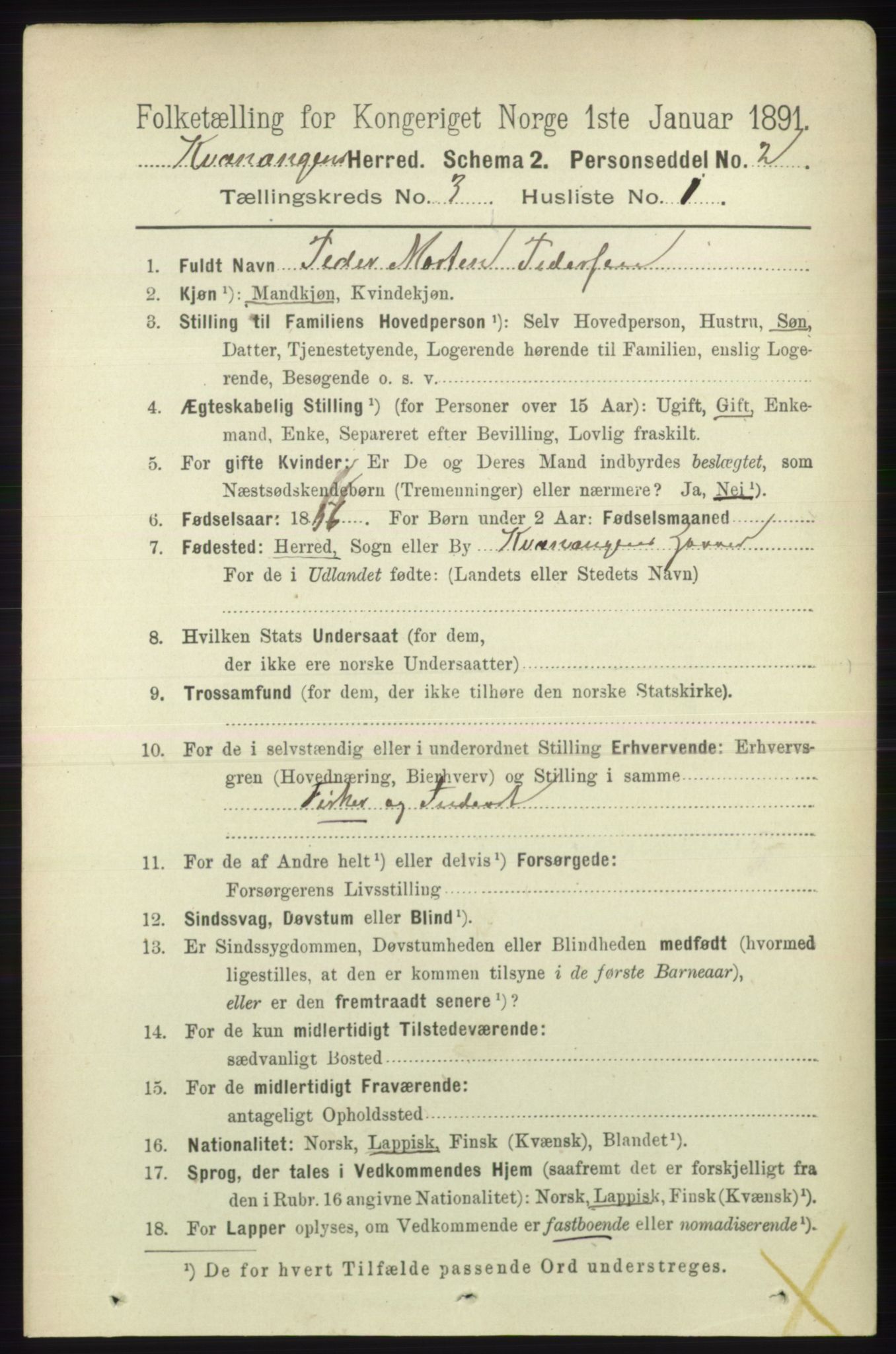 RA, 1891 census for 1943 Kvænangen, 1891, p. 1066