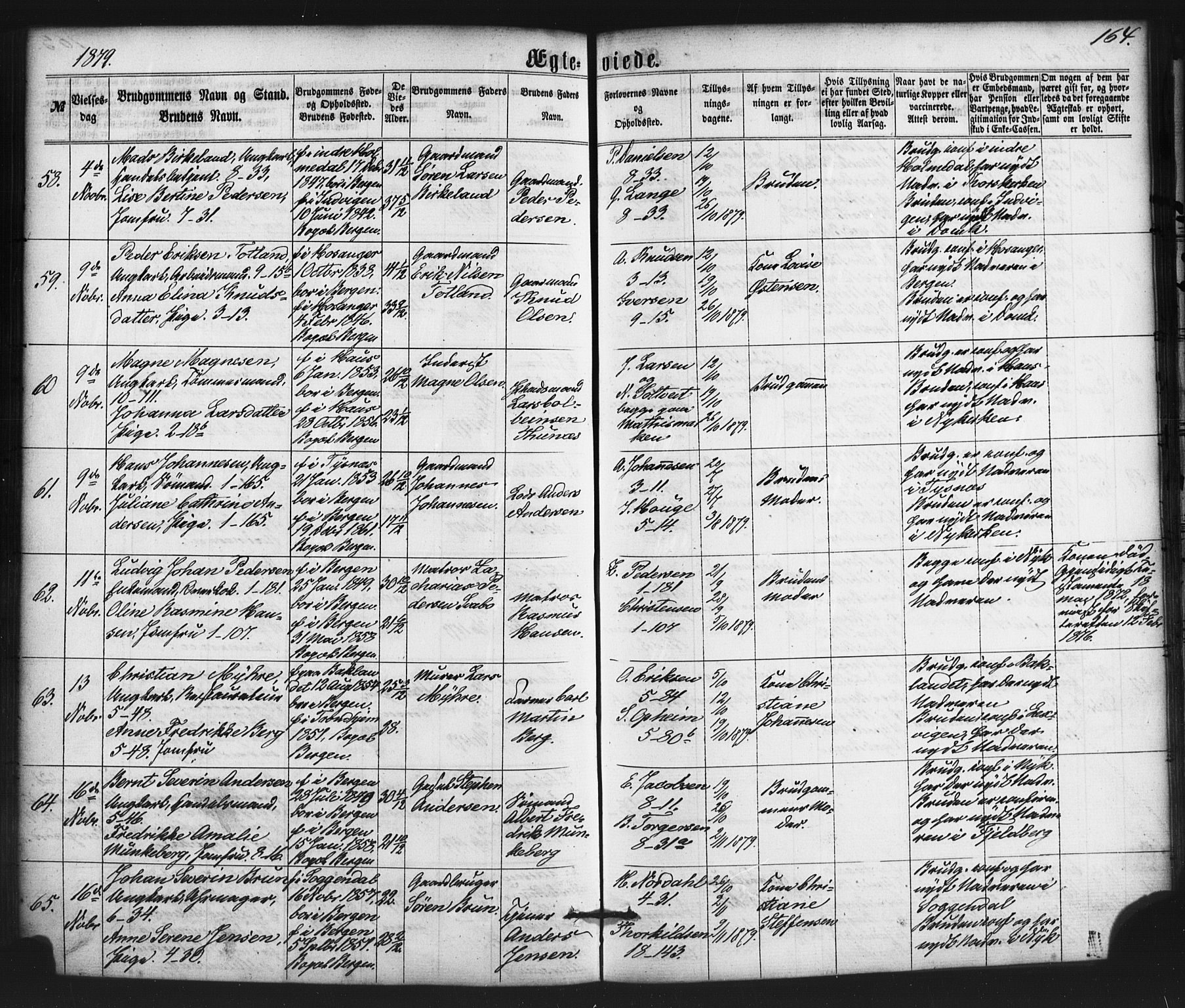 Nykirken Sokneprestembete, SAB/A-77101/H/Haa/L0032: Parish register (official) no. D 2, 1861-1883, p. 164
