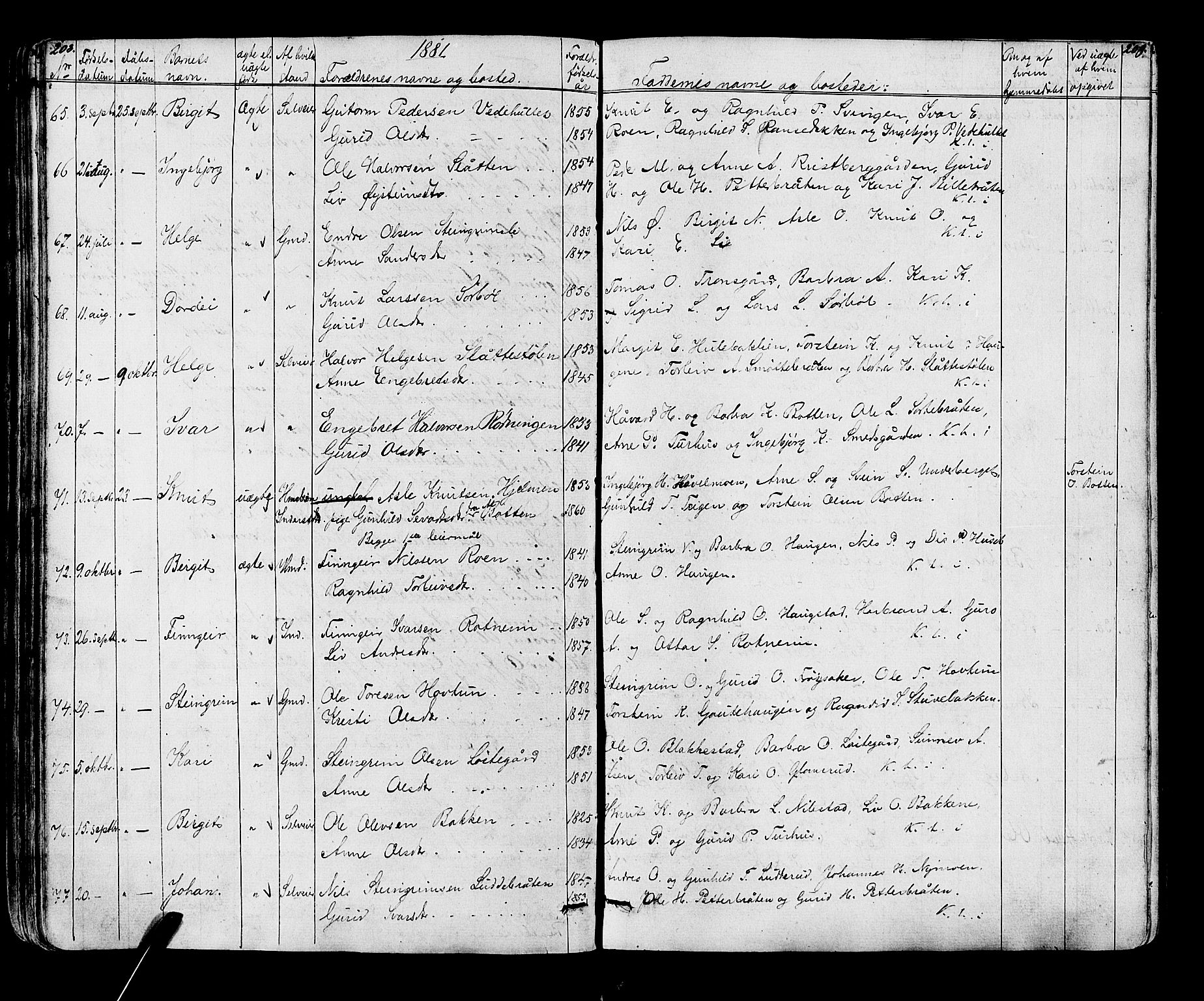 Gol kirkebøker, AV/SAKO-A-226/G/Ga/L0002: Parish register (copy) no. I 2, 1860-1887, p. 208-209