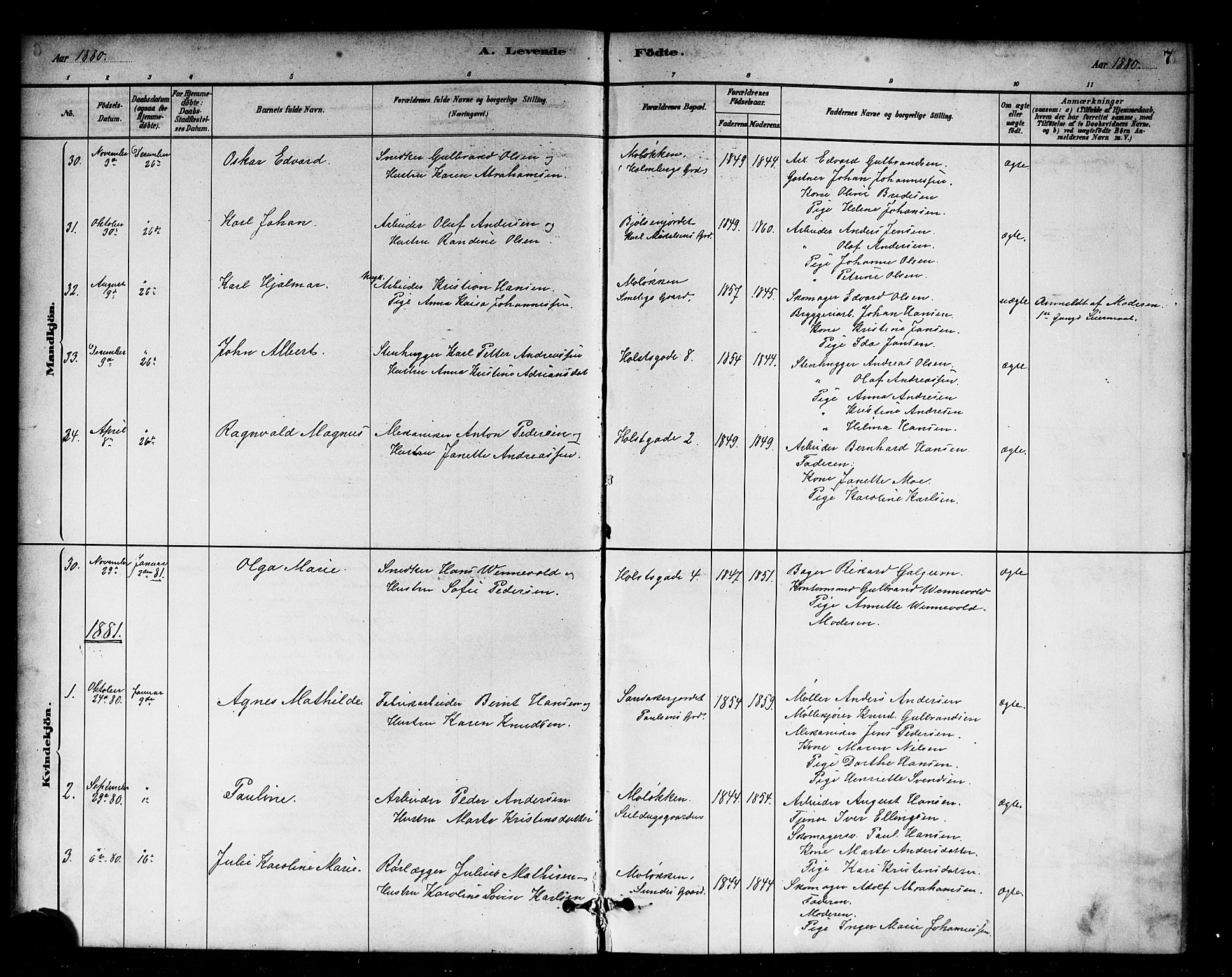 Sagene prestekontor Kirkebøker, SAO/A-10796/G/L0001: Parish register (copy) no. 1, 1880-1891, p. 7