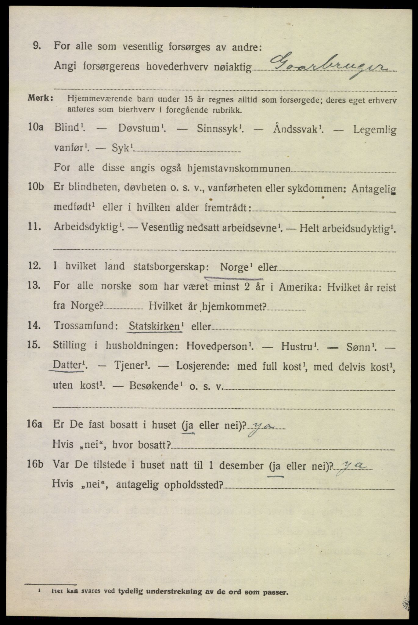 SAK, 1920 census for Oddernes, 1920, p. 4406