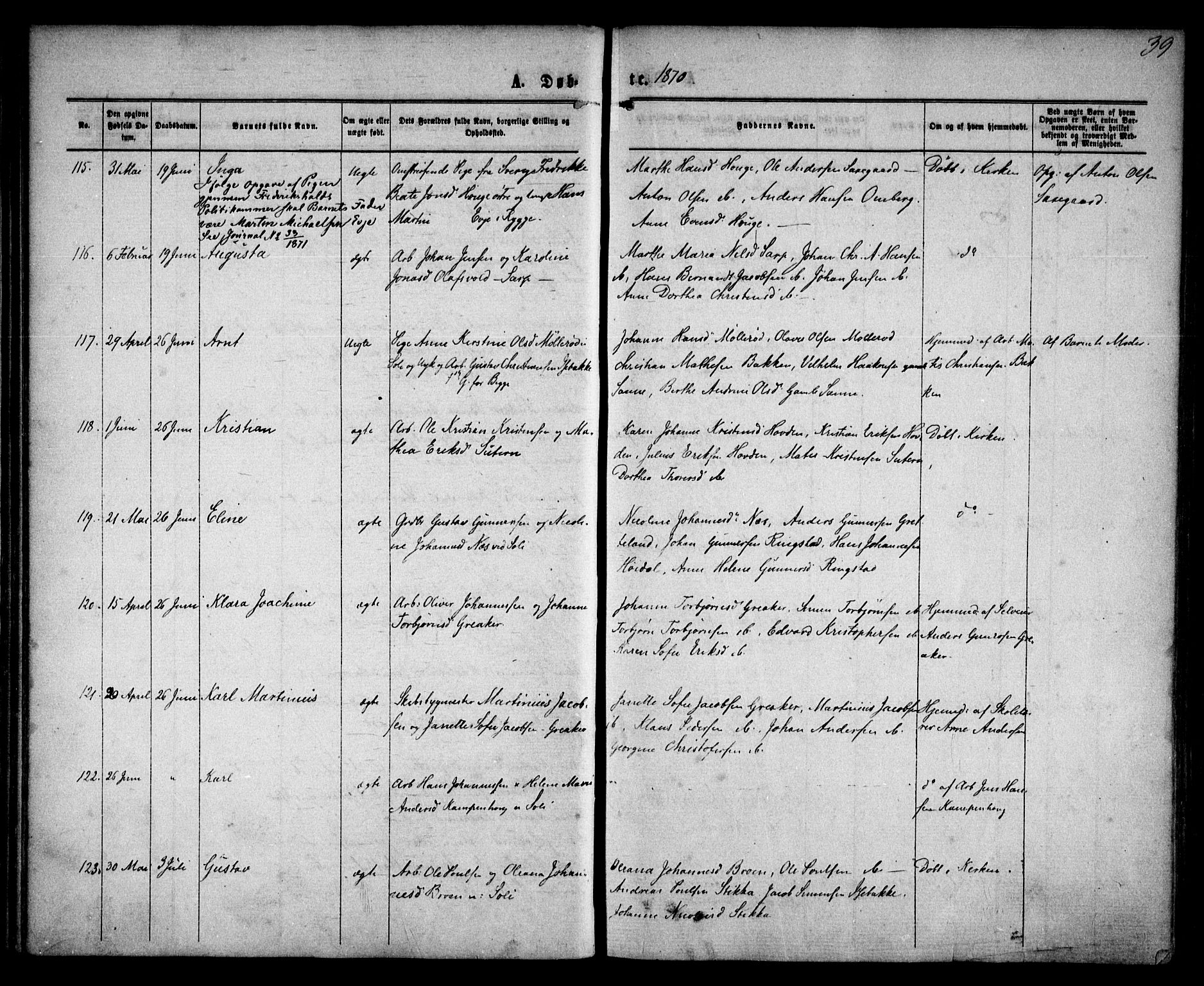 Tune prestekontor Kirkebøker, AV/SAO-A-2007/F/Fa/L0015: Parish register (official) no. 15, 1869-1873, p. 39