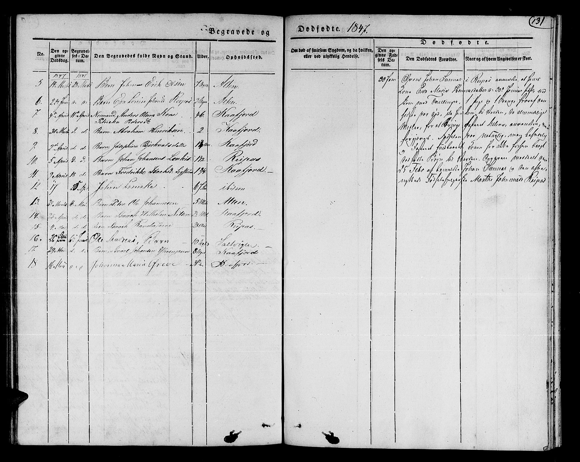 Talvik sokneprestkontor, AV/SATØ-S-1337/H/Ha/L0015kirke: Parish register (official) no. 15, 1837-1847, p. 131