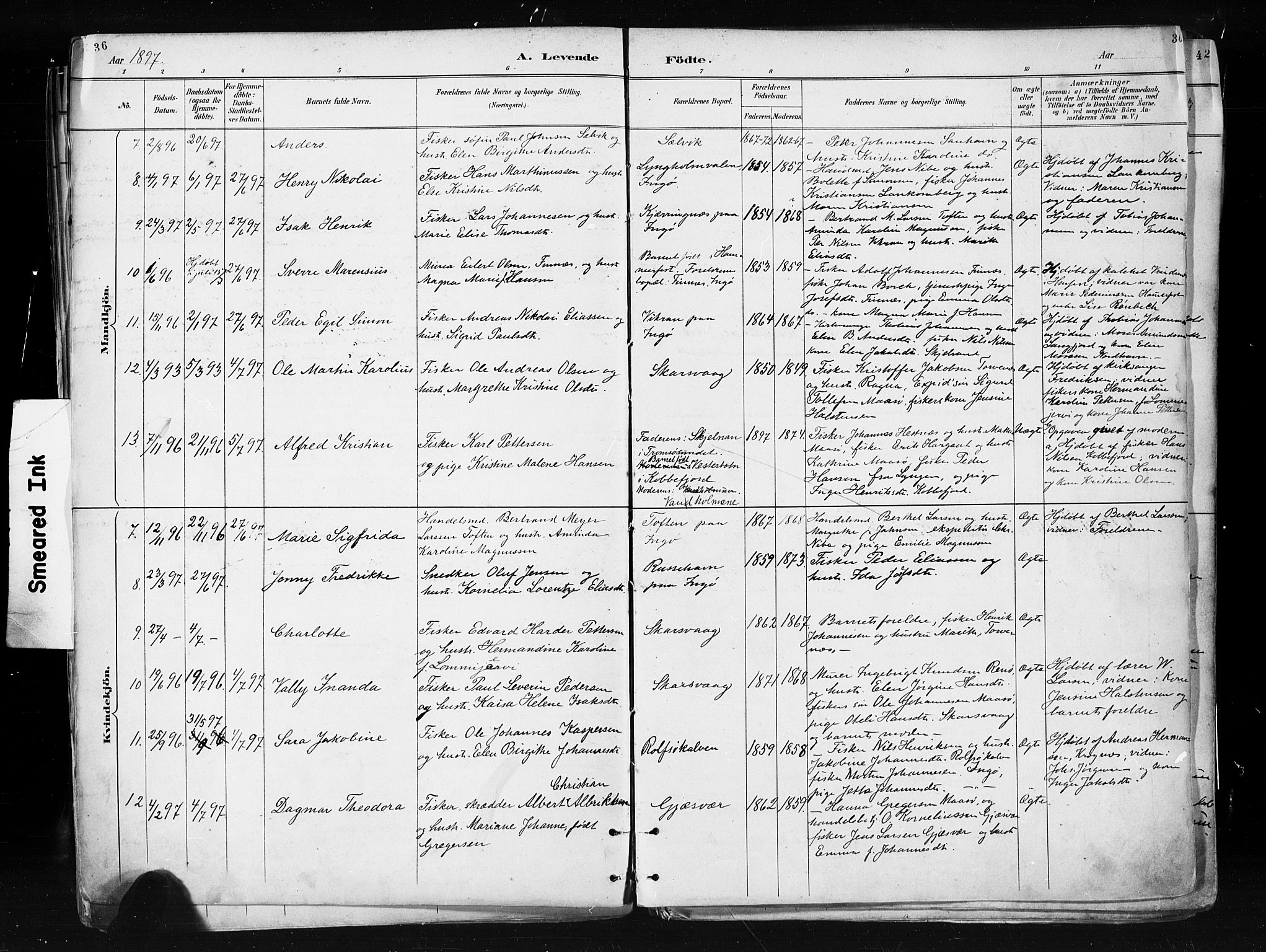 Måsøy sokneprestkontor, AV/SATØ-S-1348/H/Ha/L0005kirke: Parish register (official) no. 5, 1892-1902, p. 36