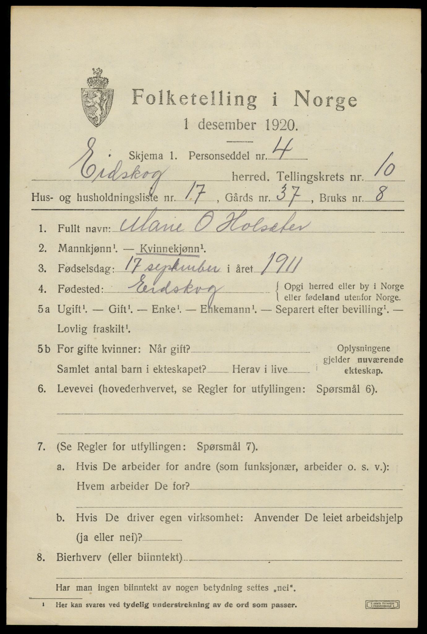 SAH, 1920 census for Eidskog, 1920, p. 11321