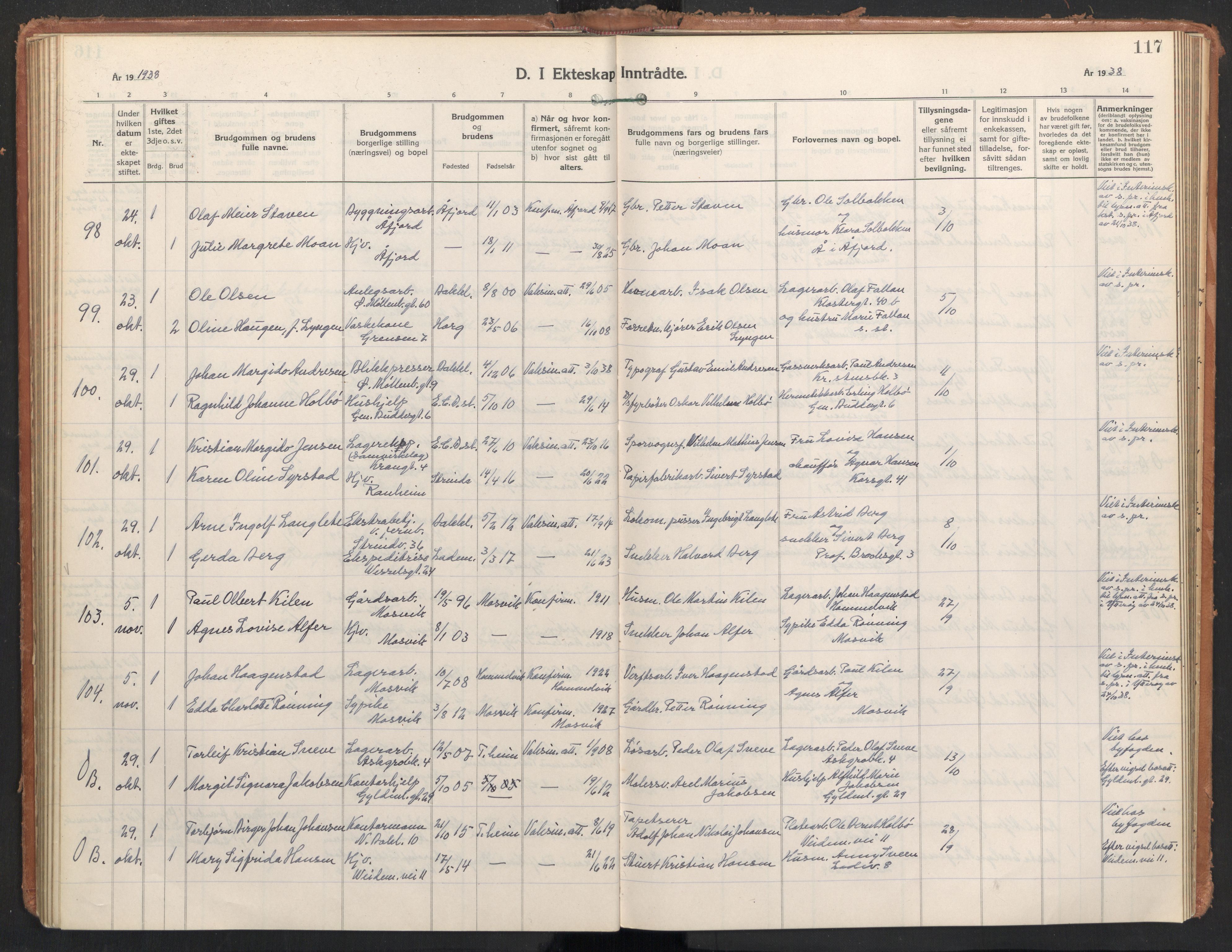 Ministerialprotokoller, klokkerbøker og fødselsregistre - Sør-Trøndelag, AV/SAT-A-1456/604/L0209: Parish register (official) no. 604A29, 1931-1945, p. 117