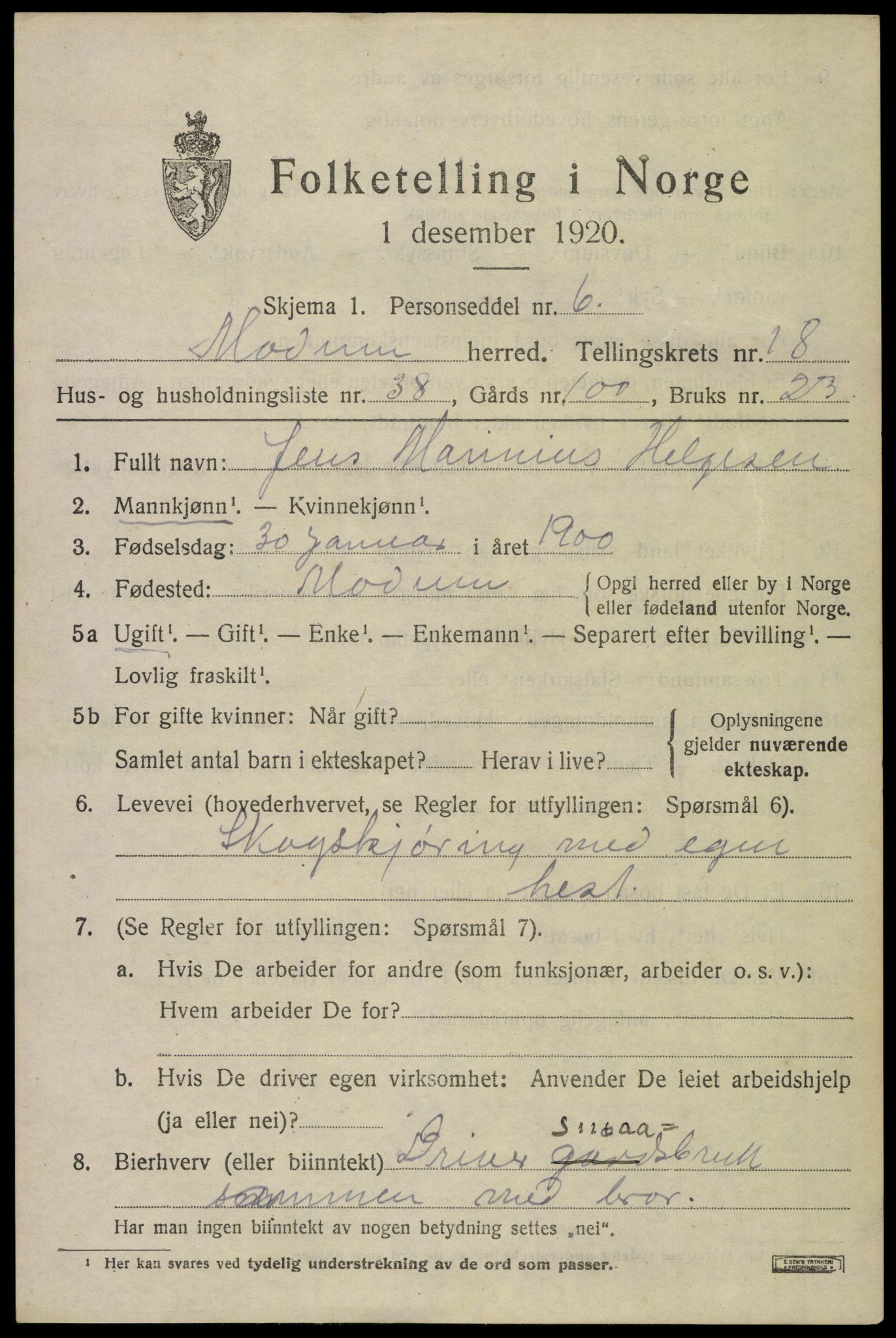 SAKO, 1920 census for Modum, 1920, p. 21329