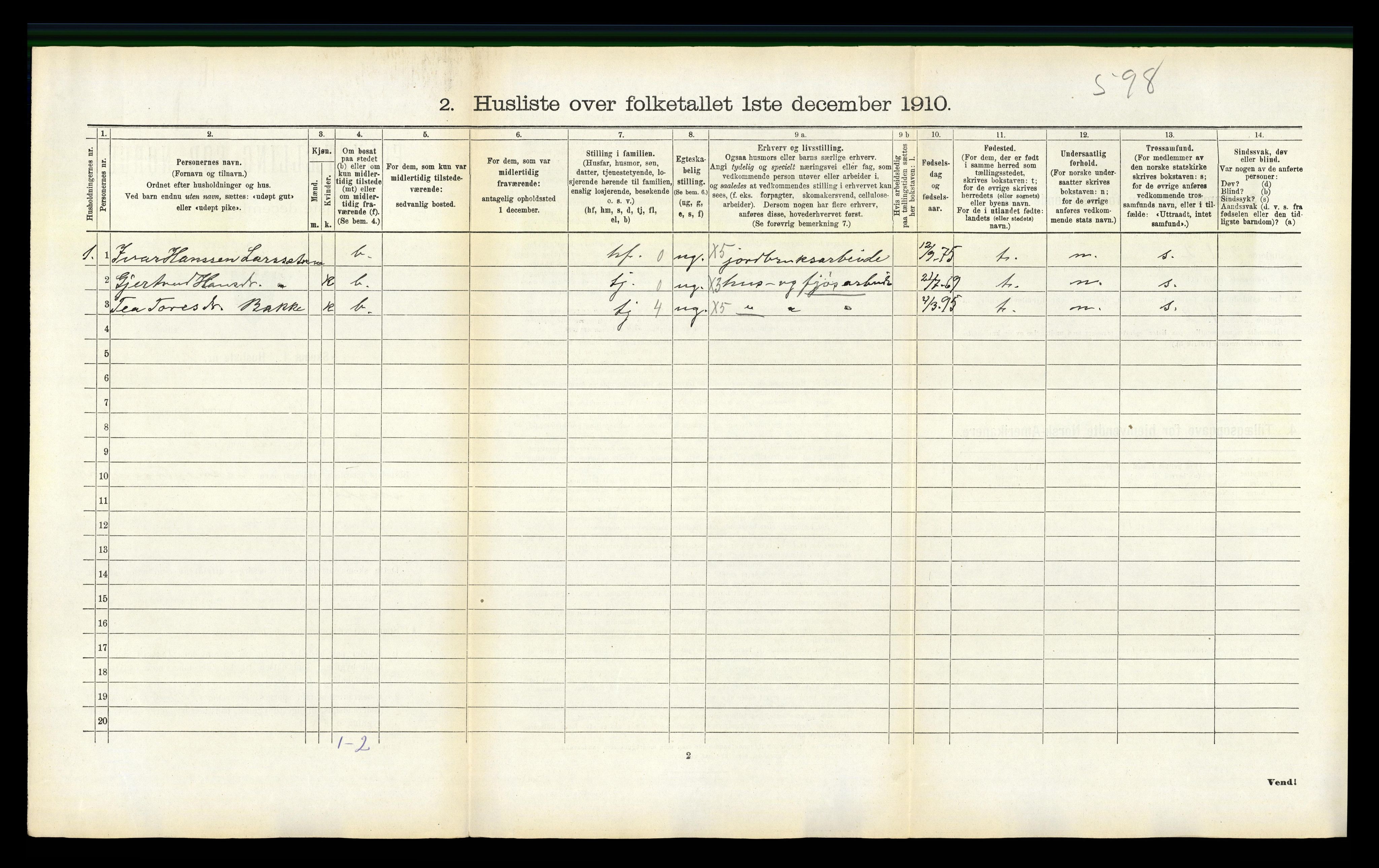 RA, 1910 census for Øre, 1910, p. 296