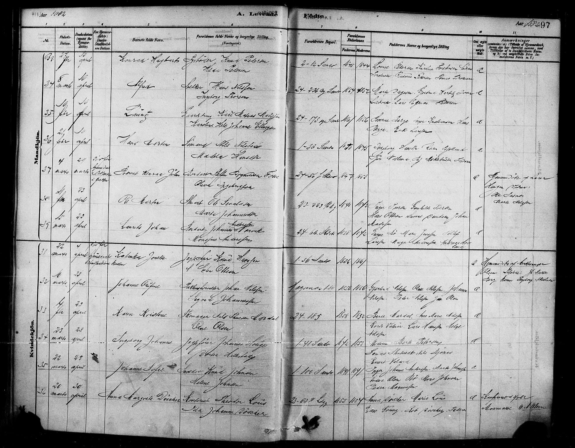 Sandviken Sokneprestembete, AV/SAB-A-77601/H/Ha/L0004: Parish register (official) no. B 1, 1878-1891, p. 97