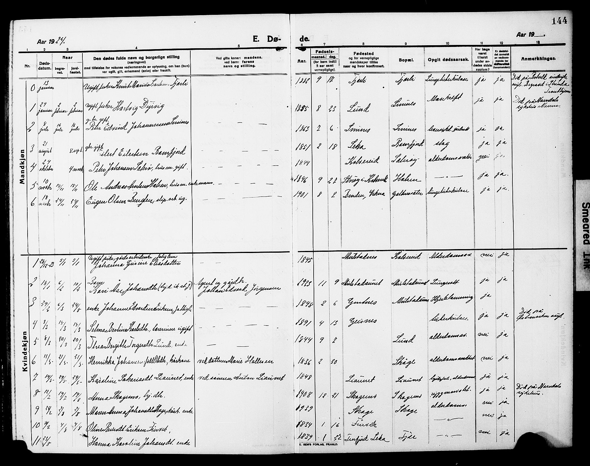 Ministerialprotokoller, klokkerbøker og fødselsregistre - Nord-Trøndelag, SAT/A-1458/780/L0653: Parish register (copy) no. 780C05, 1911-1927, p. 144
