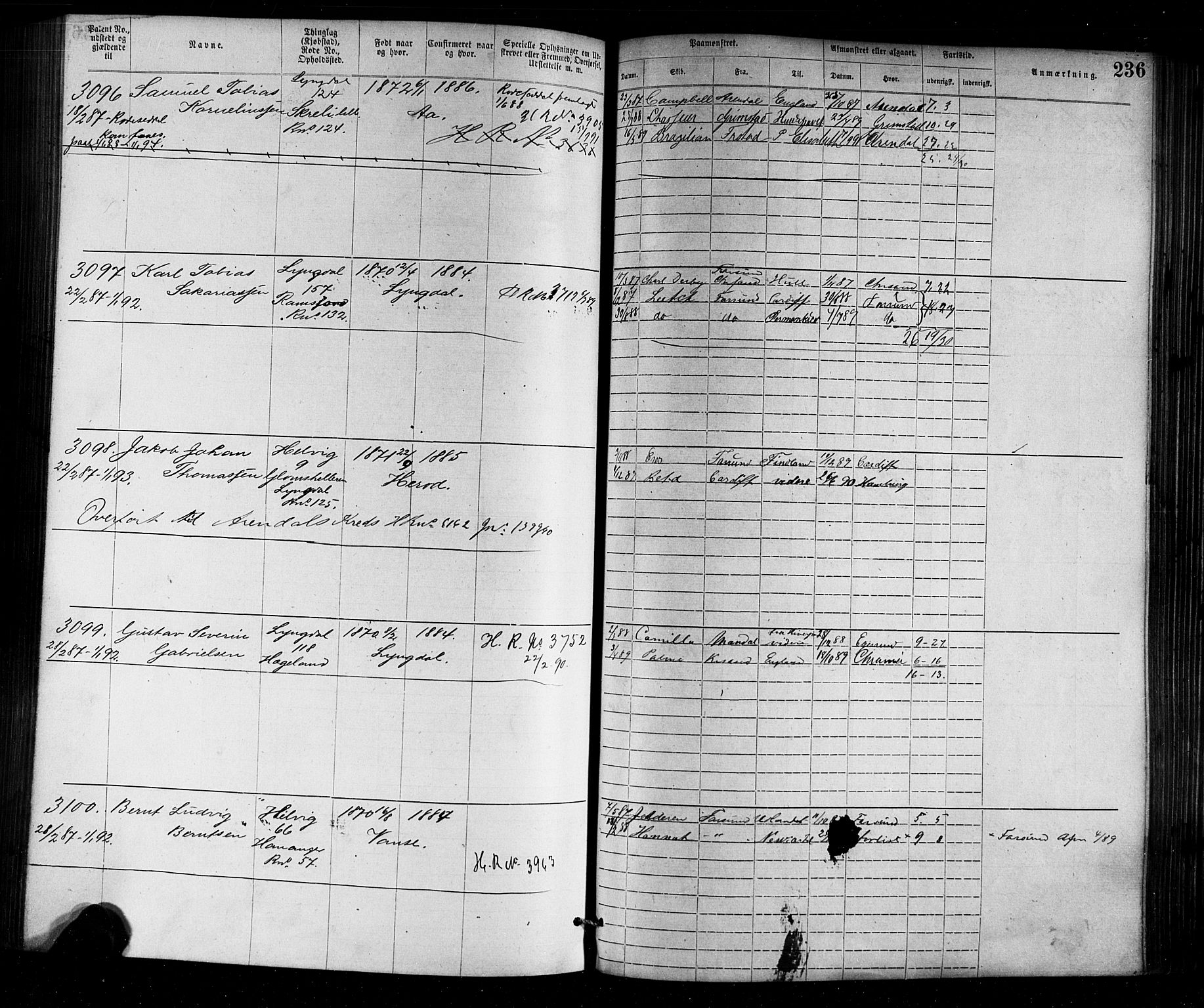 Farsund mønstringskrets, SAK/2031-0017/F/Fa/L0002: Annotasjonsrulle nr 1921-3815 med register, M-2, 1877-1894, p. 266