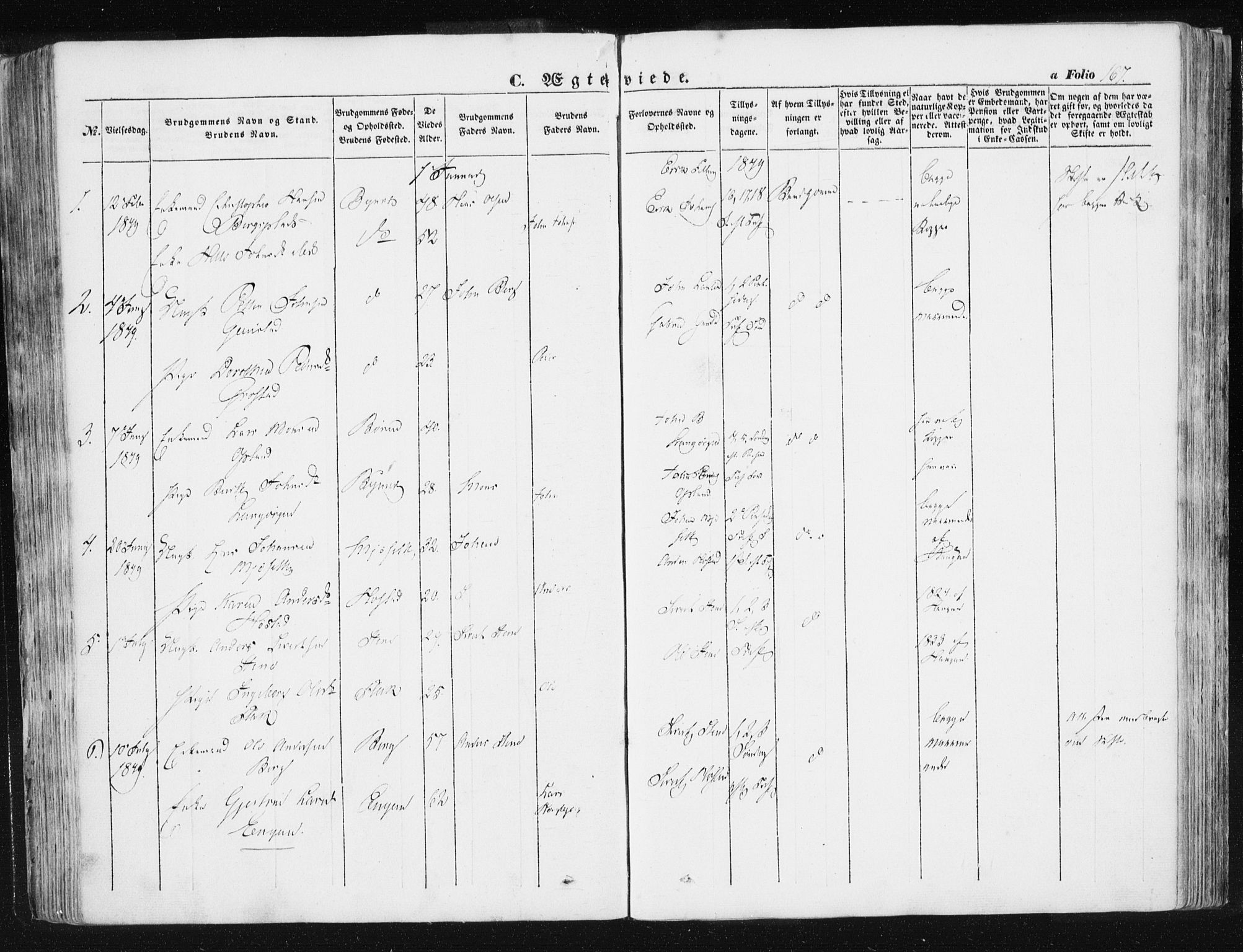 Ministerialprotokoller, klokkerbøker og fødselsregistre - Sør-Trøndelag, AV/SAT-A-1456/612/L0376: Parish register (official) no. 612A08, 1846-1859, p. 167