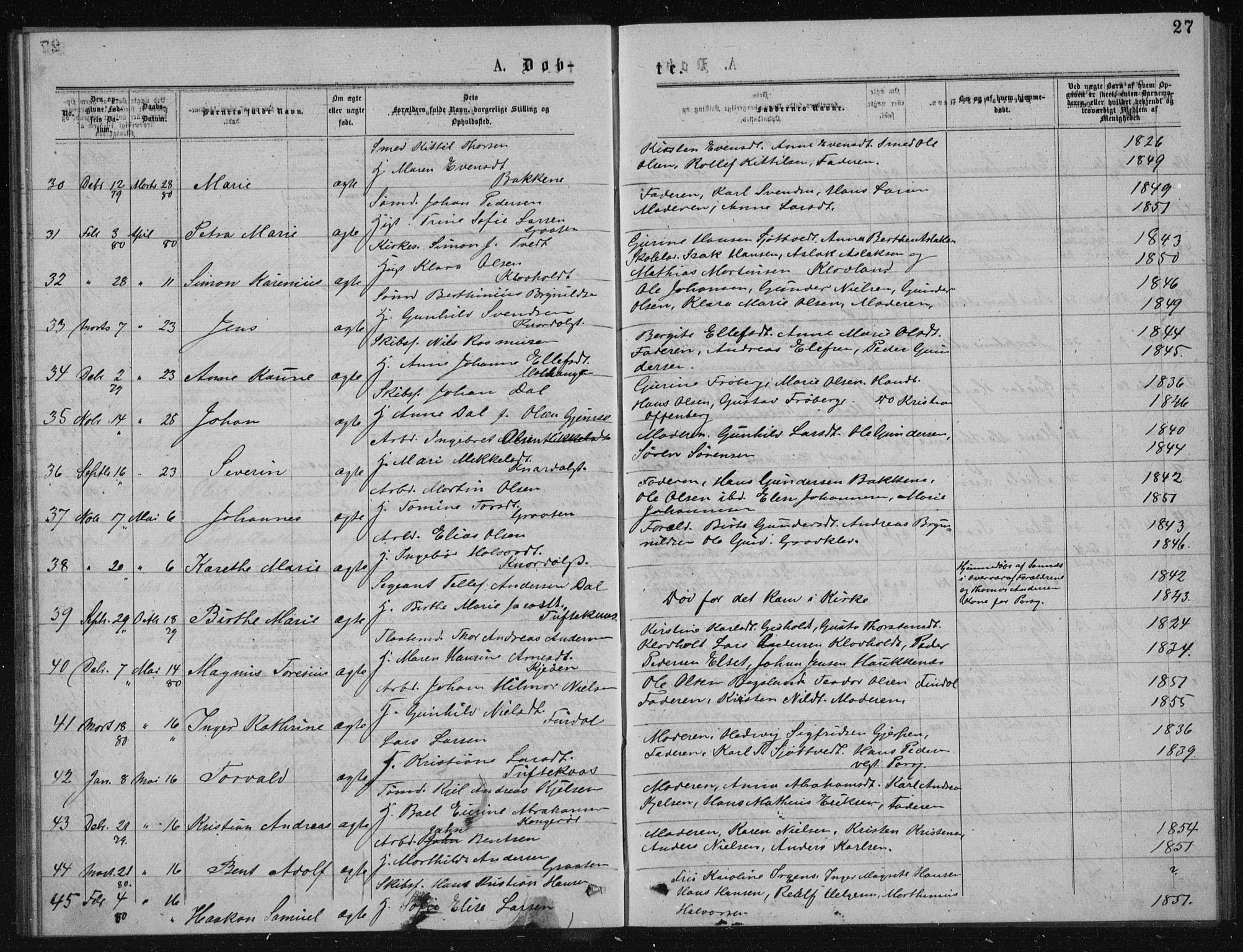 Solum kirkebøker, AV/SAKO-A-306/G/Ga/L0005: Parish register (copy) no. I 5, 1877-1881, p. 27