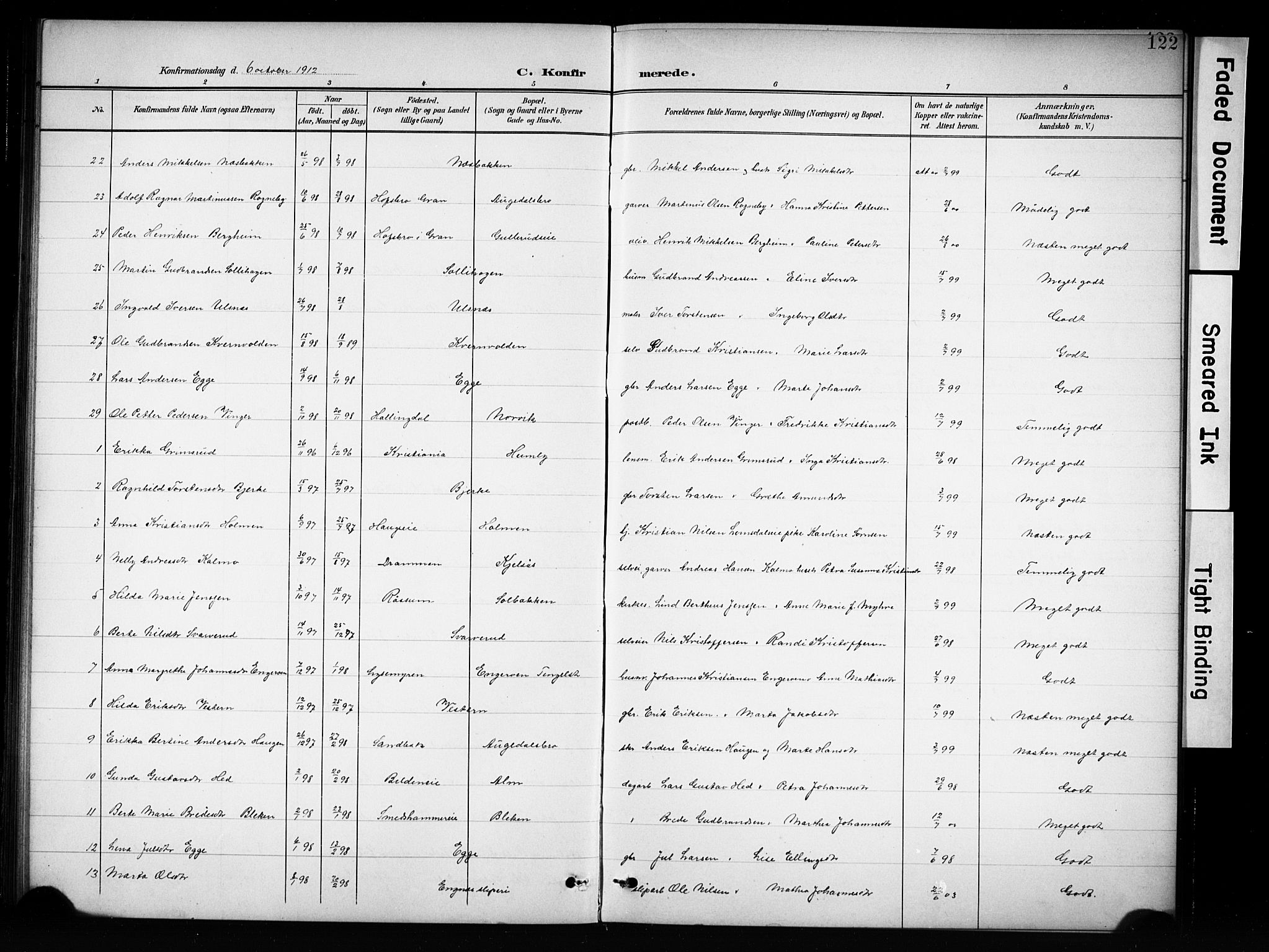 Brandbu prestekontor, SAH/PREST-114/H/Ha/Hab/L0005: Parish register (copy) no. 5, 1900-1913, p. 122