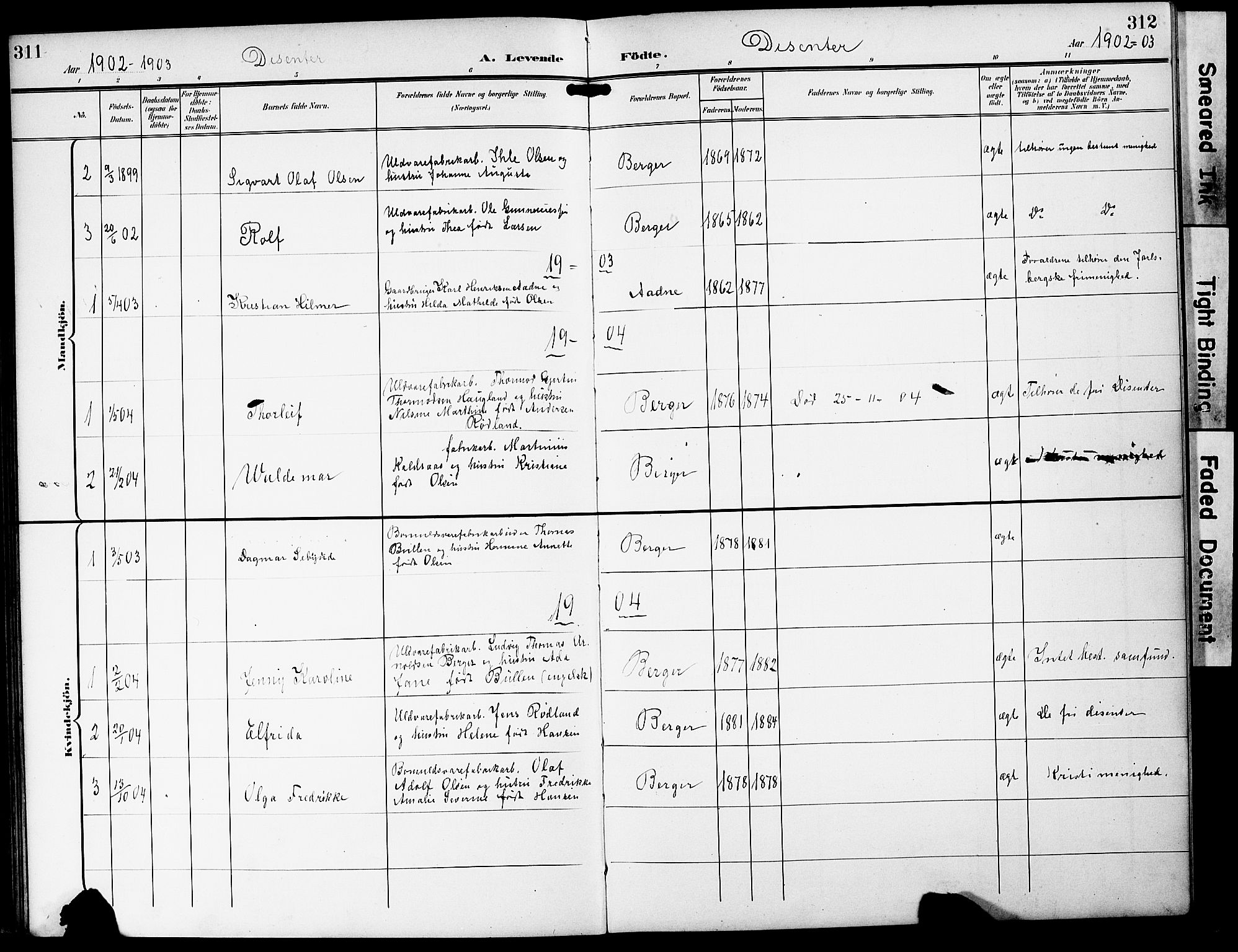 Strømm kirkebøker, AV/SAKO-A-322/G/Ga/L0004: Parish register (copy) no. I 4, 1897-1927, p. 311-312