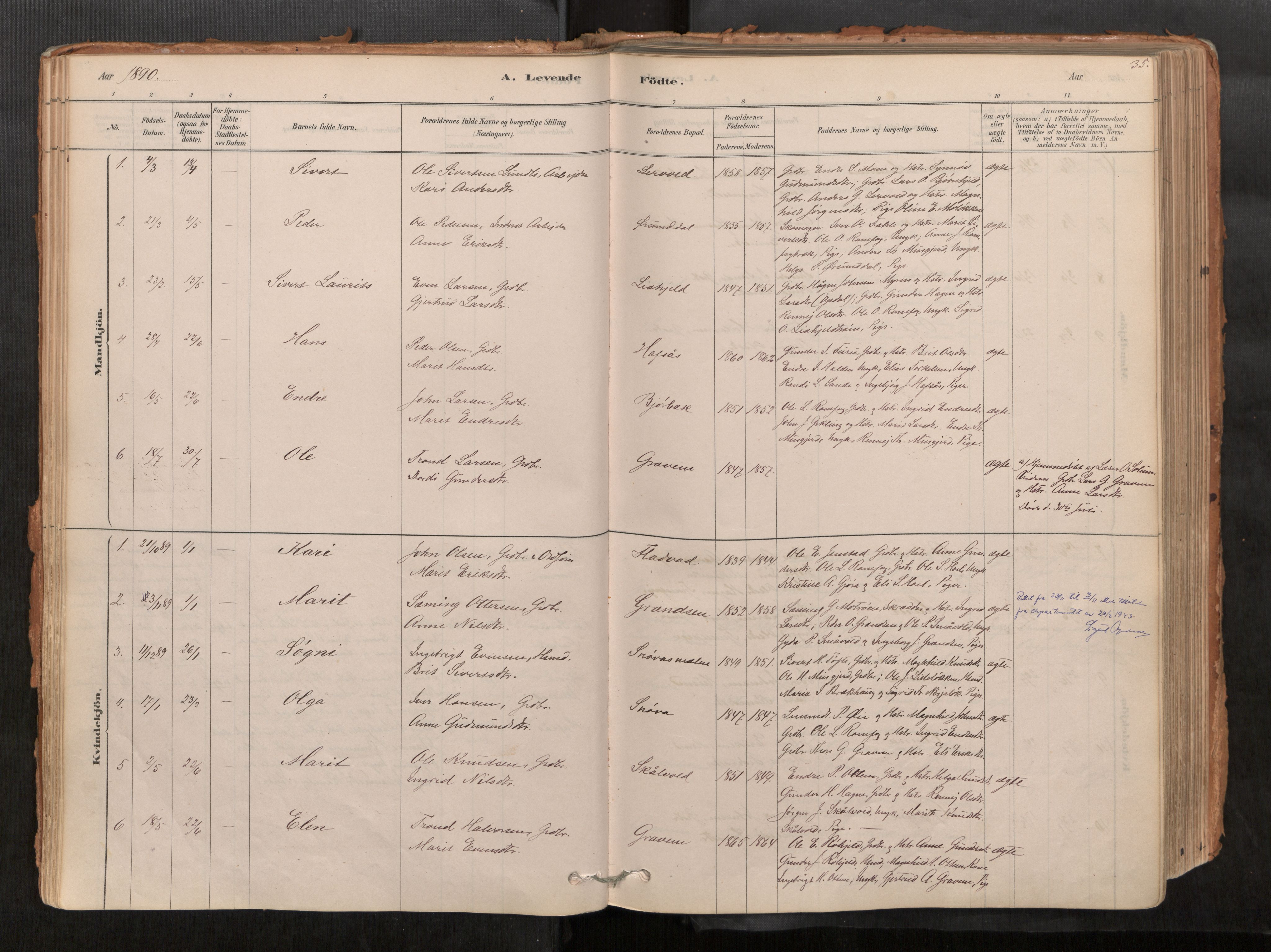 Sunndal sokneprestkontor, AV/SAT-A-1085/1/I/I1/I1a/L0001: Parish register (official) no. 1, 1877-1914, p. 35