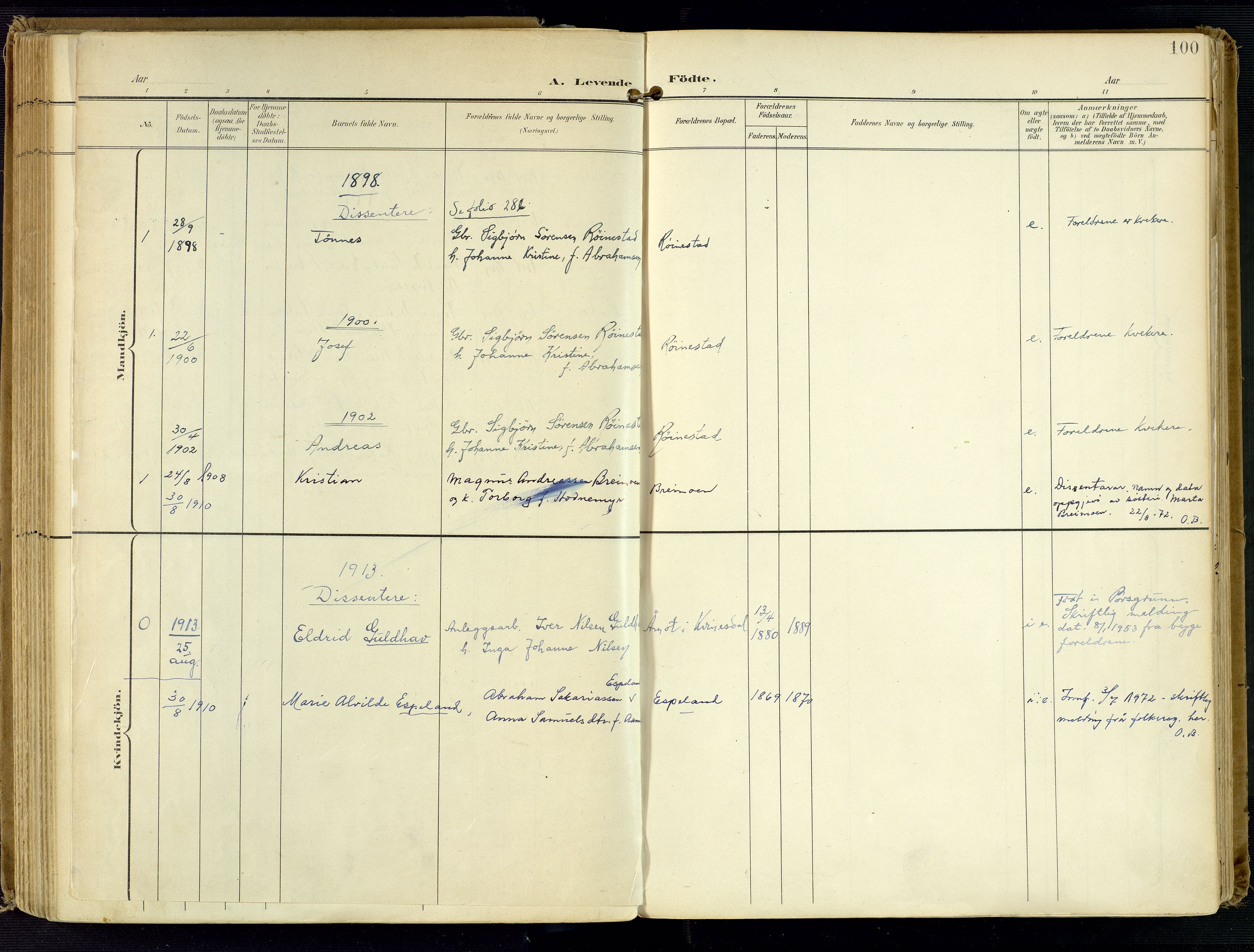 Kvinesdal sokneprestkontor, SAK/1111-0026/F/Fa/Fab/L0009: Parish register (official) no. A 9, 1898-1915, p. 100
