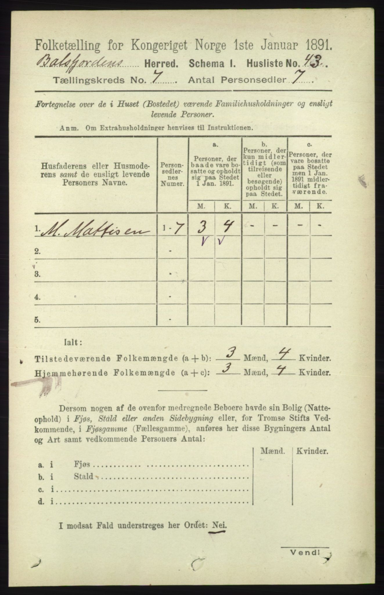 RA, 1891 census for 1933 Balsfjord, 1891, p. 2015