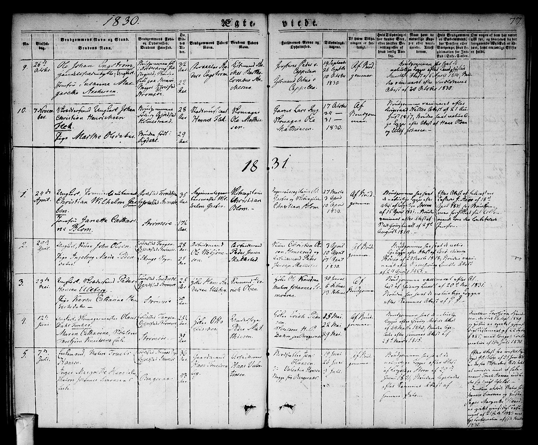 Strømsø kirkebøker, AV/SAKO-A-246/F/Fa/L0013: Parish register (official) no. I 13, 1830-1847, p. 77