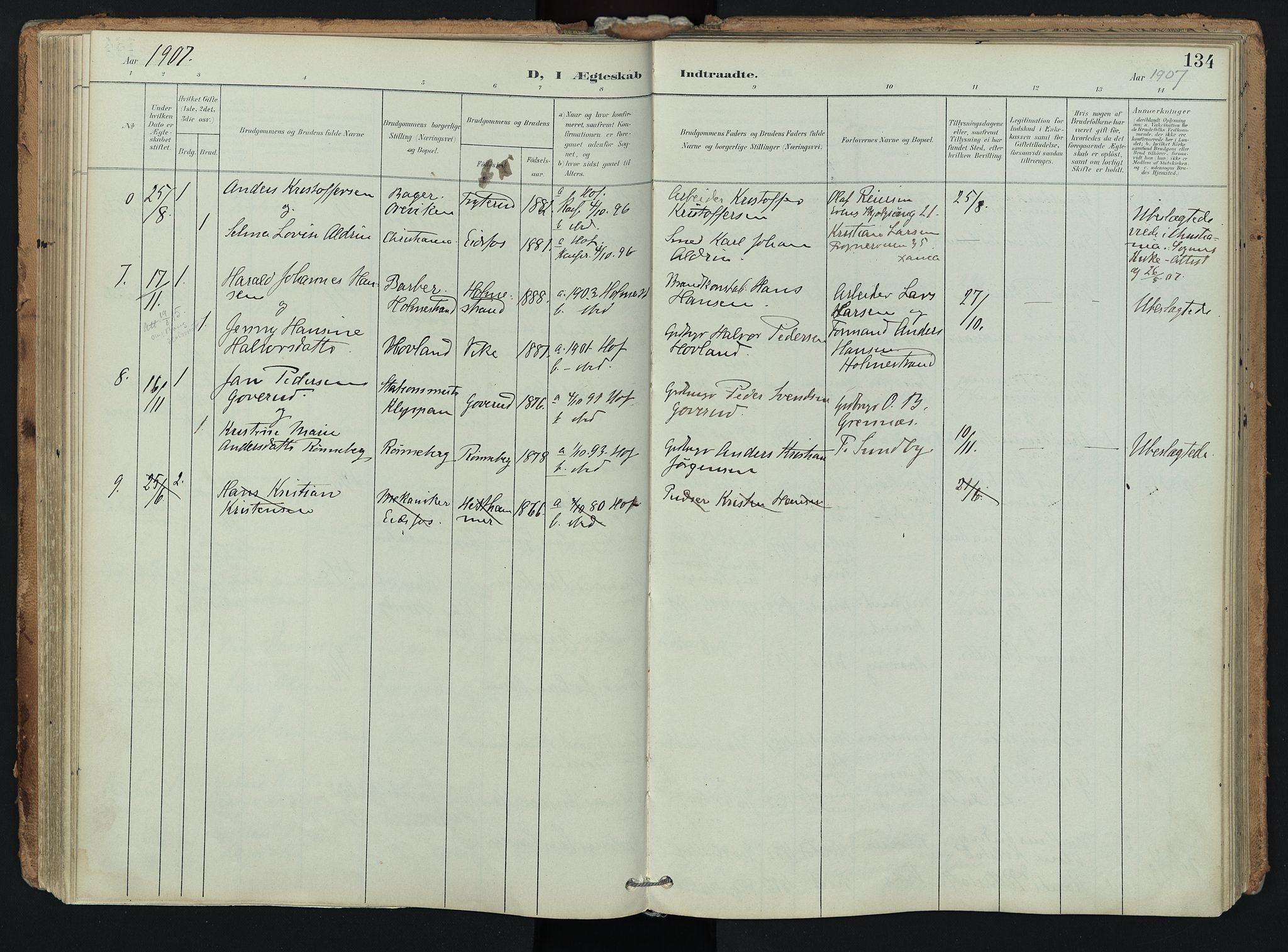 Hof kirkebøker, SAKO/A-64/F/Fa/L0008: Parish register (official) no. I 8, 1902-1921, p. 134