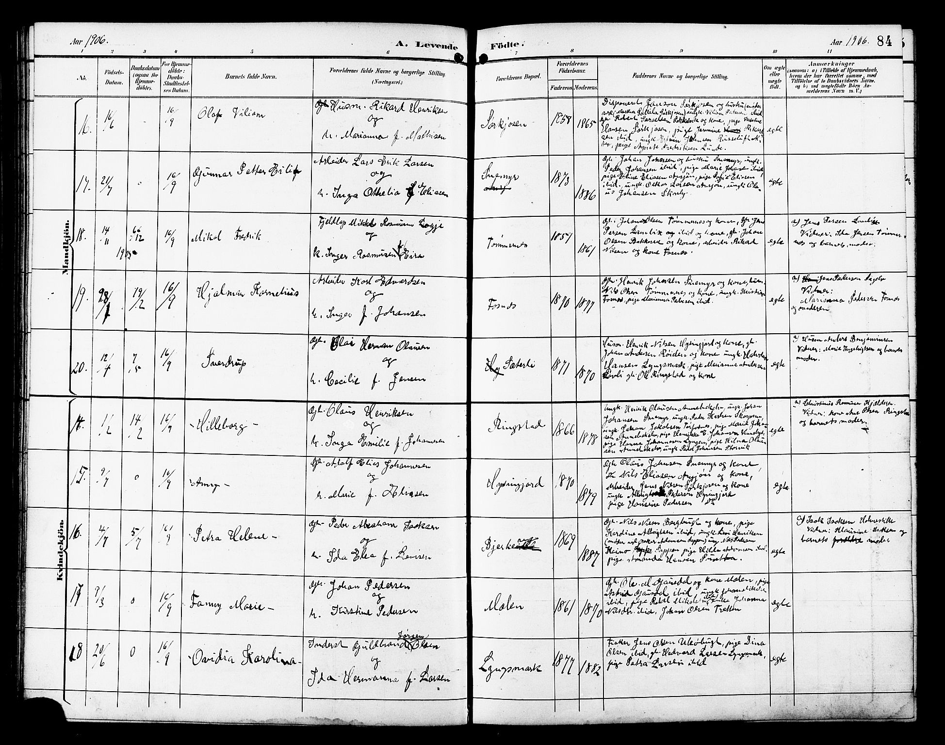 Skjervøy sokneprestkontor, AV/SATØ-S-1300/H/Ha/Hab/L0021klokker: Parish register (copy) no. 21, 1893-1910, p. 84