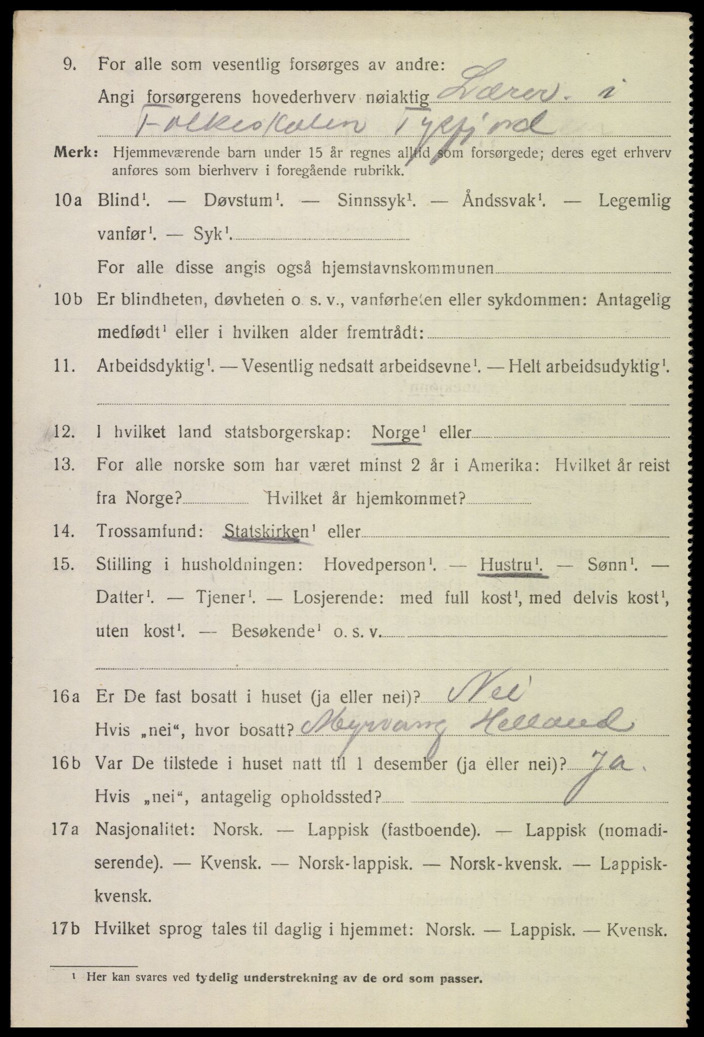 SAT, 1920 census for Tysfjord, 1920, p. 6254